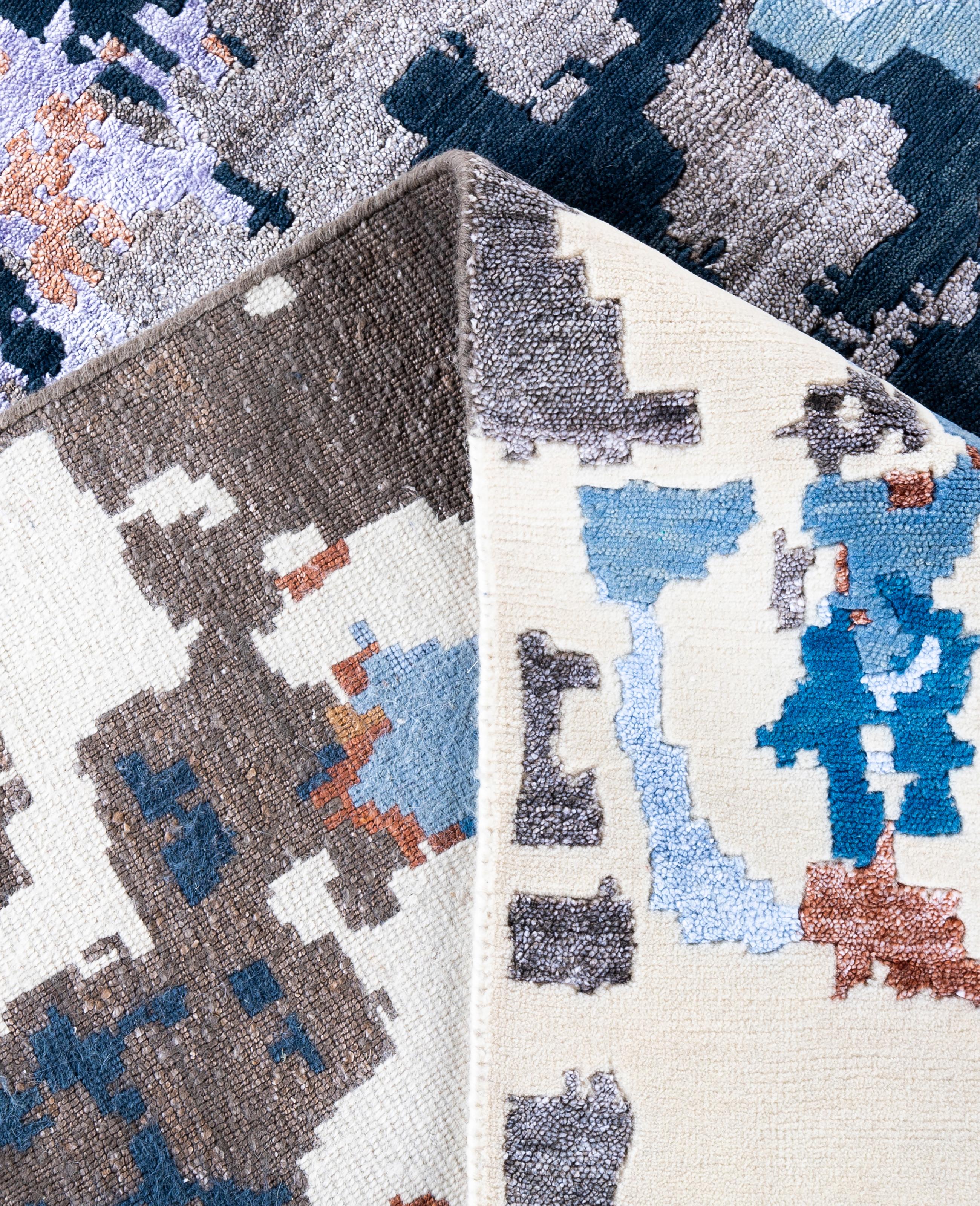 Contemporary Abstract Wool, Silk Hand Knotted Brown Area Rug 9' 2