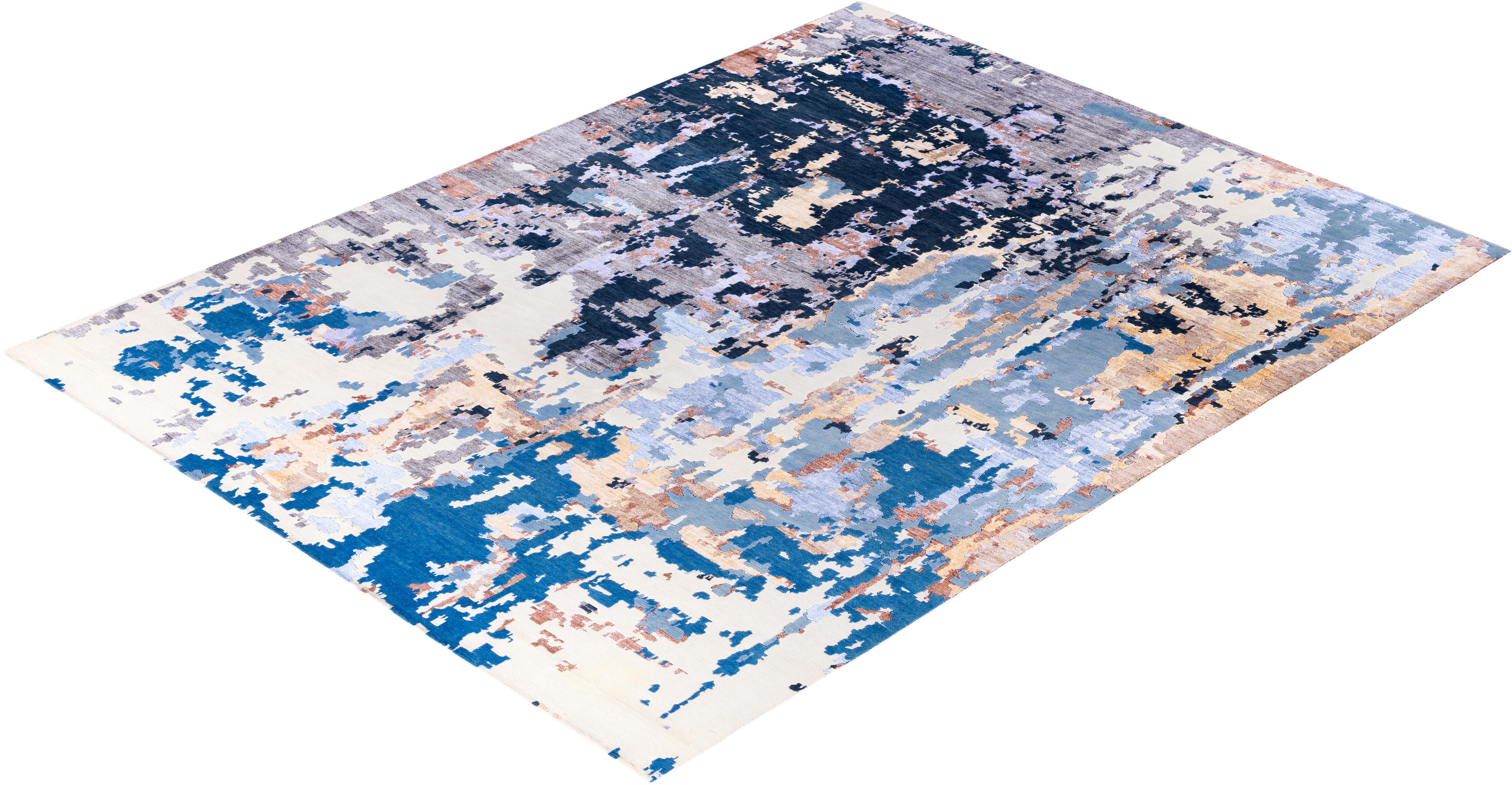 Contemporary Abstract Wool, Silk Hand Knotted Brown Area Rug 9' 2