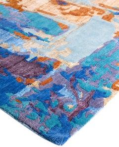Contemporary Abstract Wool, Silk Hand Knotted Gold Area Rug 9' 2" x 12' 2"