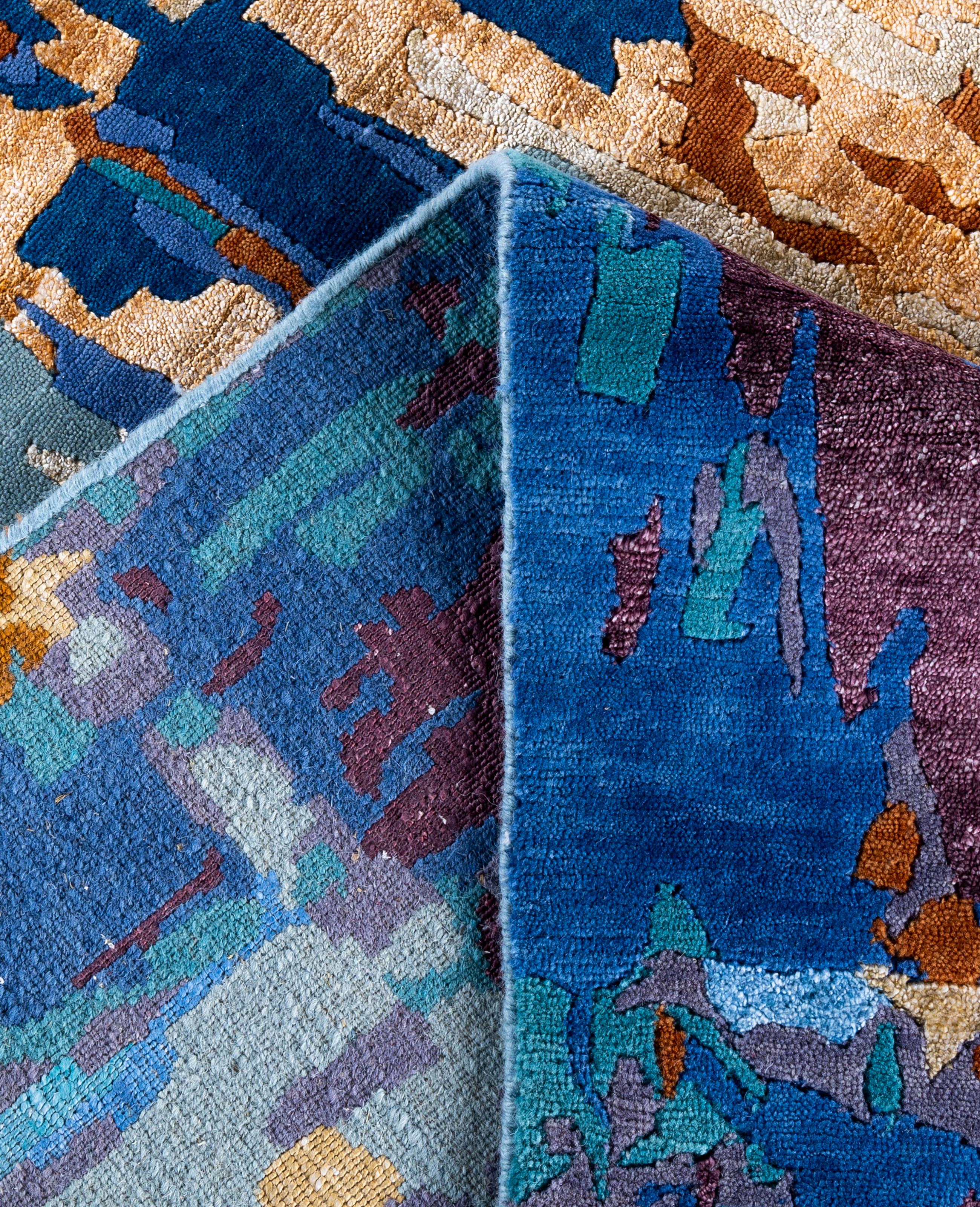 XXI secolo e contemporaneo Contemporary Abstract Wool, Silk Hand Knotted Gold Area Rugs 9' 2