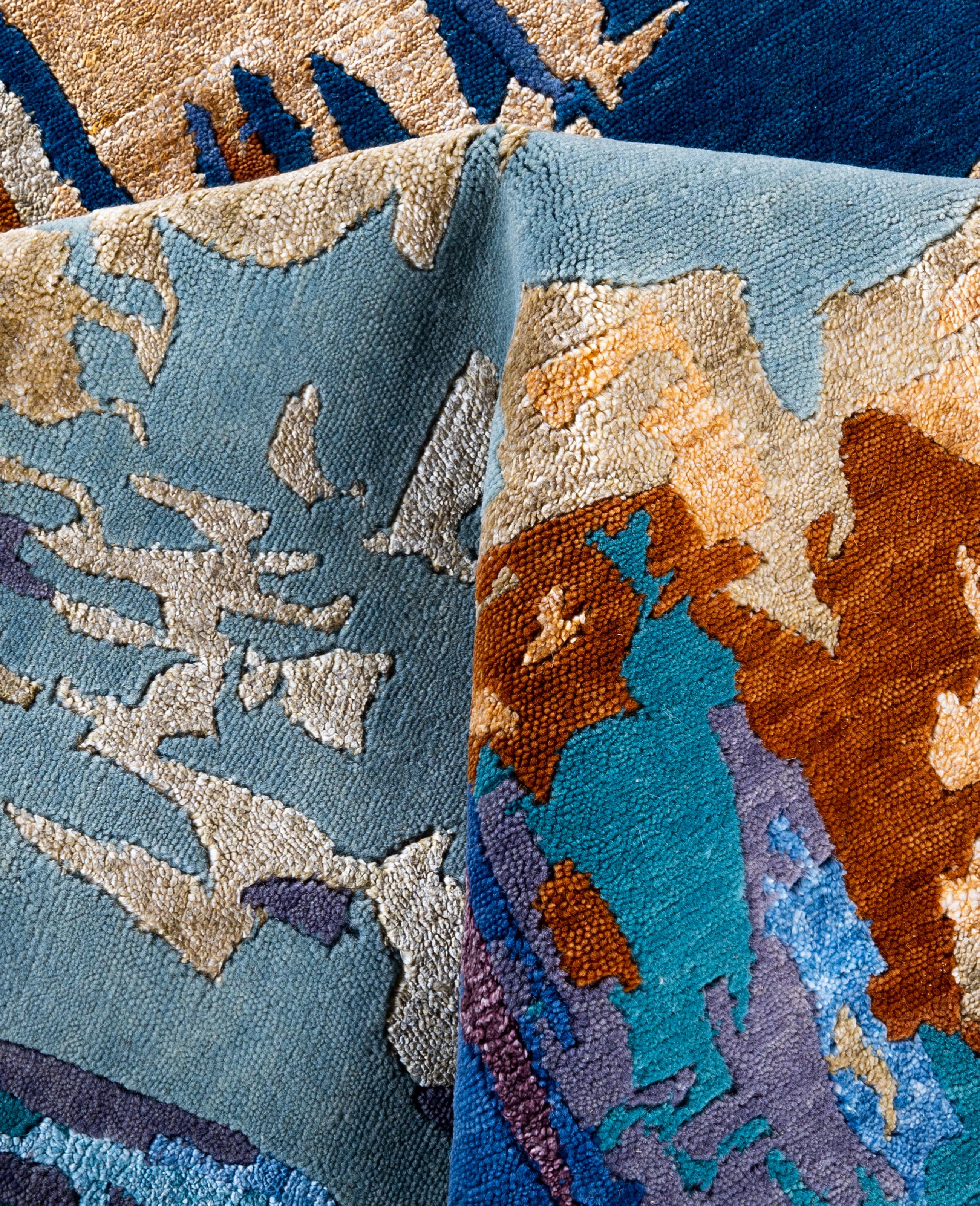 Lana Contemporary Abstract Wool, Silk Hand Knotted Gold Area Rugs 9' 2