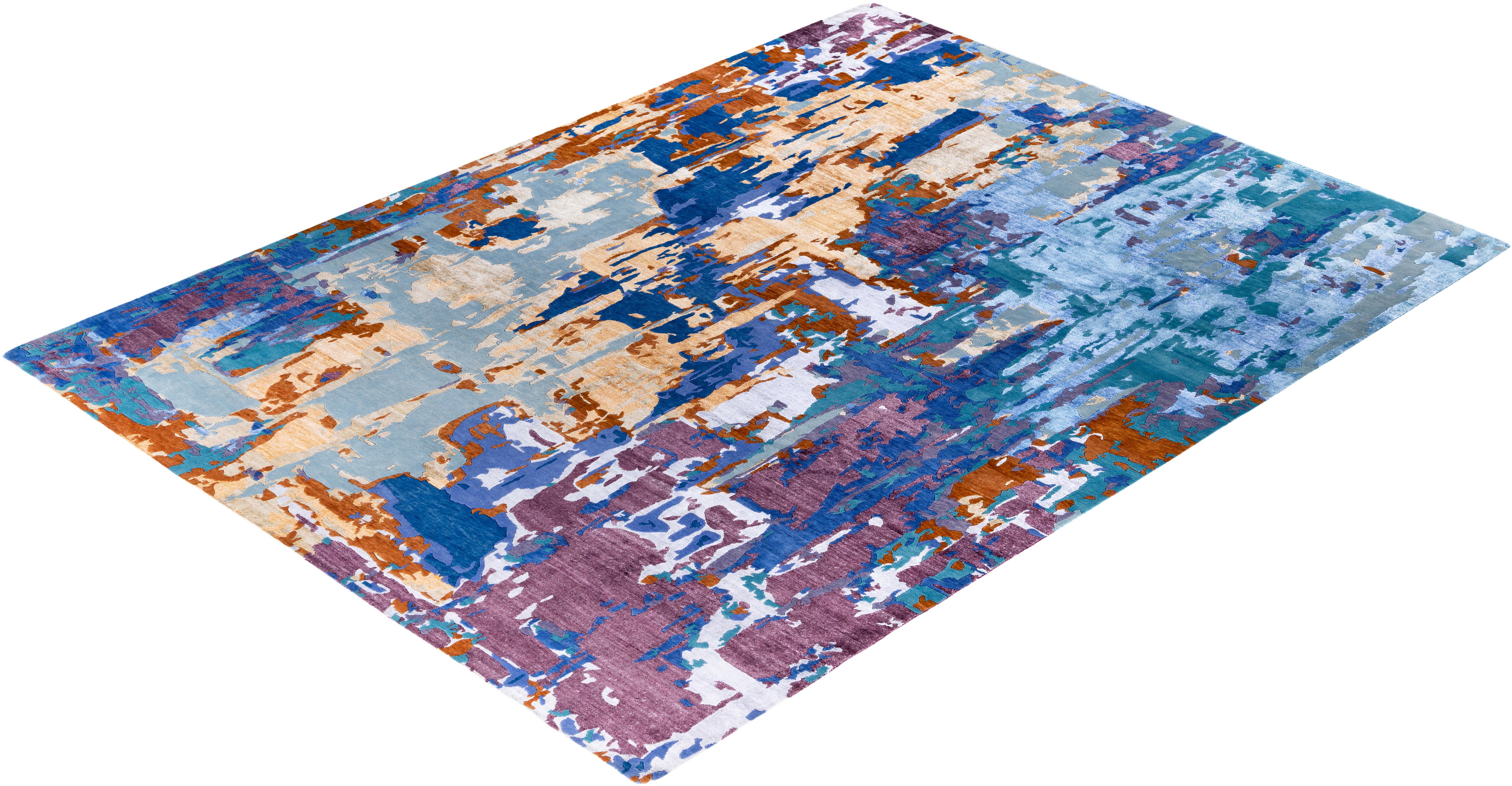 Contemporary Abstract Wool, Silk Hand Knotted Gold Area Rugs 9' 2