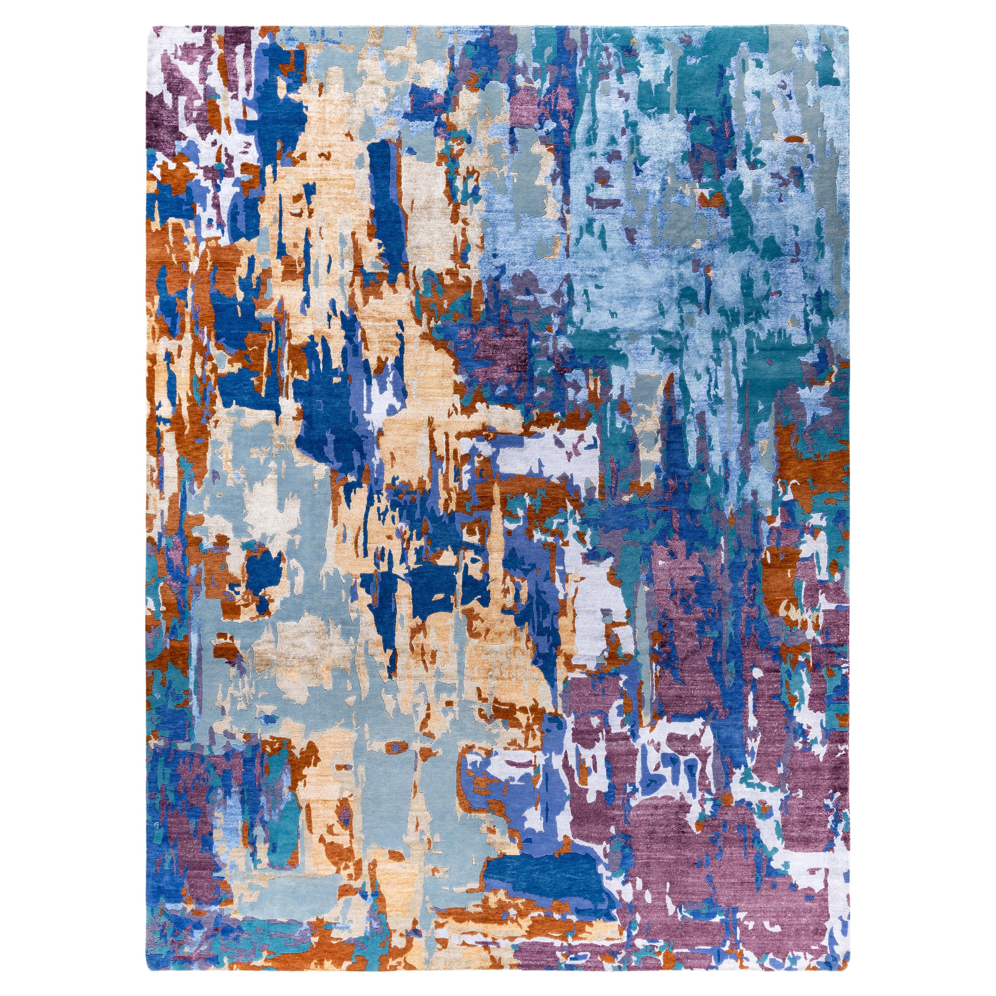 Contemporary Abstract Wool, Silk Hand Knotted Gold Area Rug 9' 2" x 12' 2"