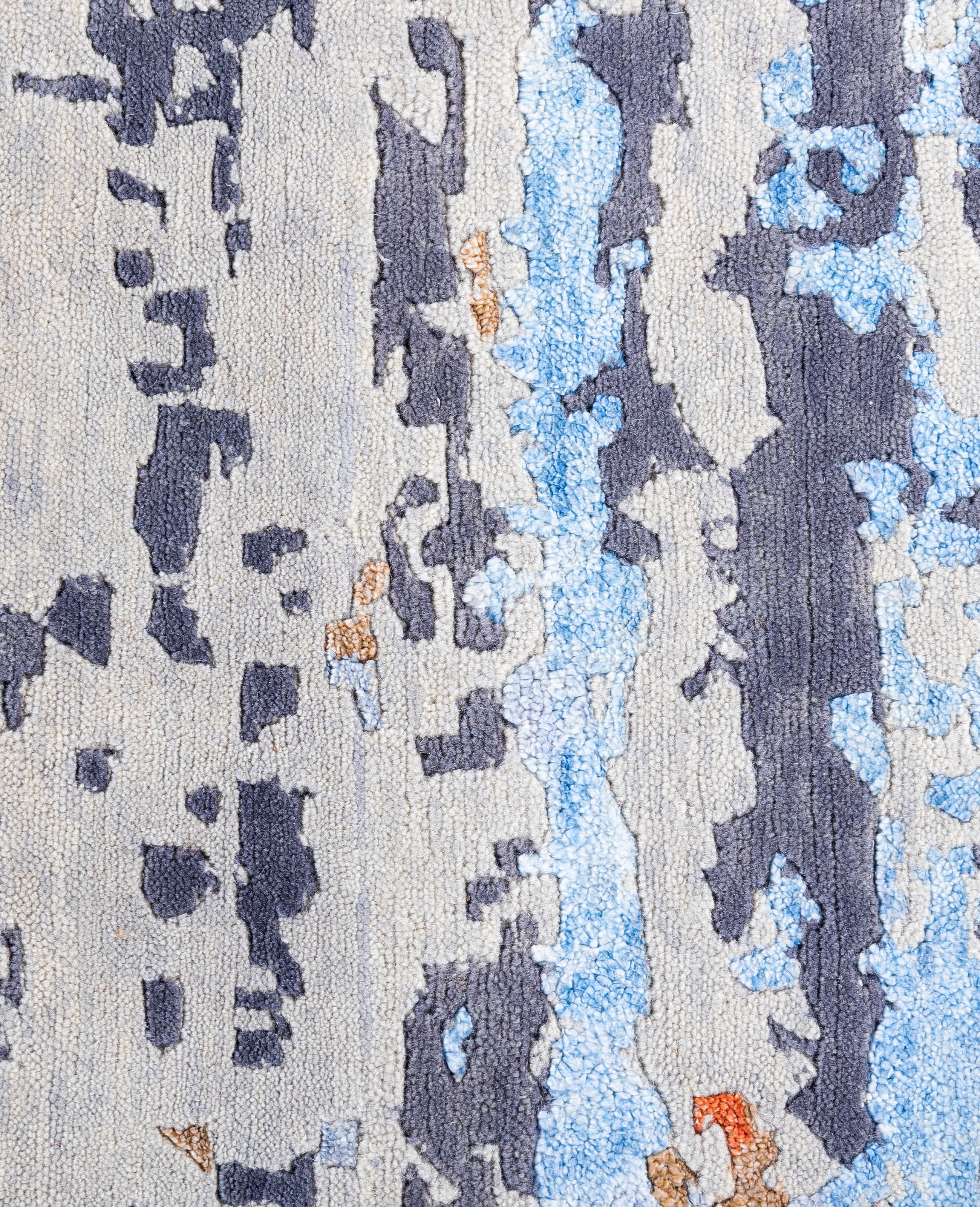 Indiano Contemporary Abstract Wool, Silk Hand Knotted Gray Area Rugs 7' 10