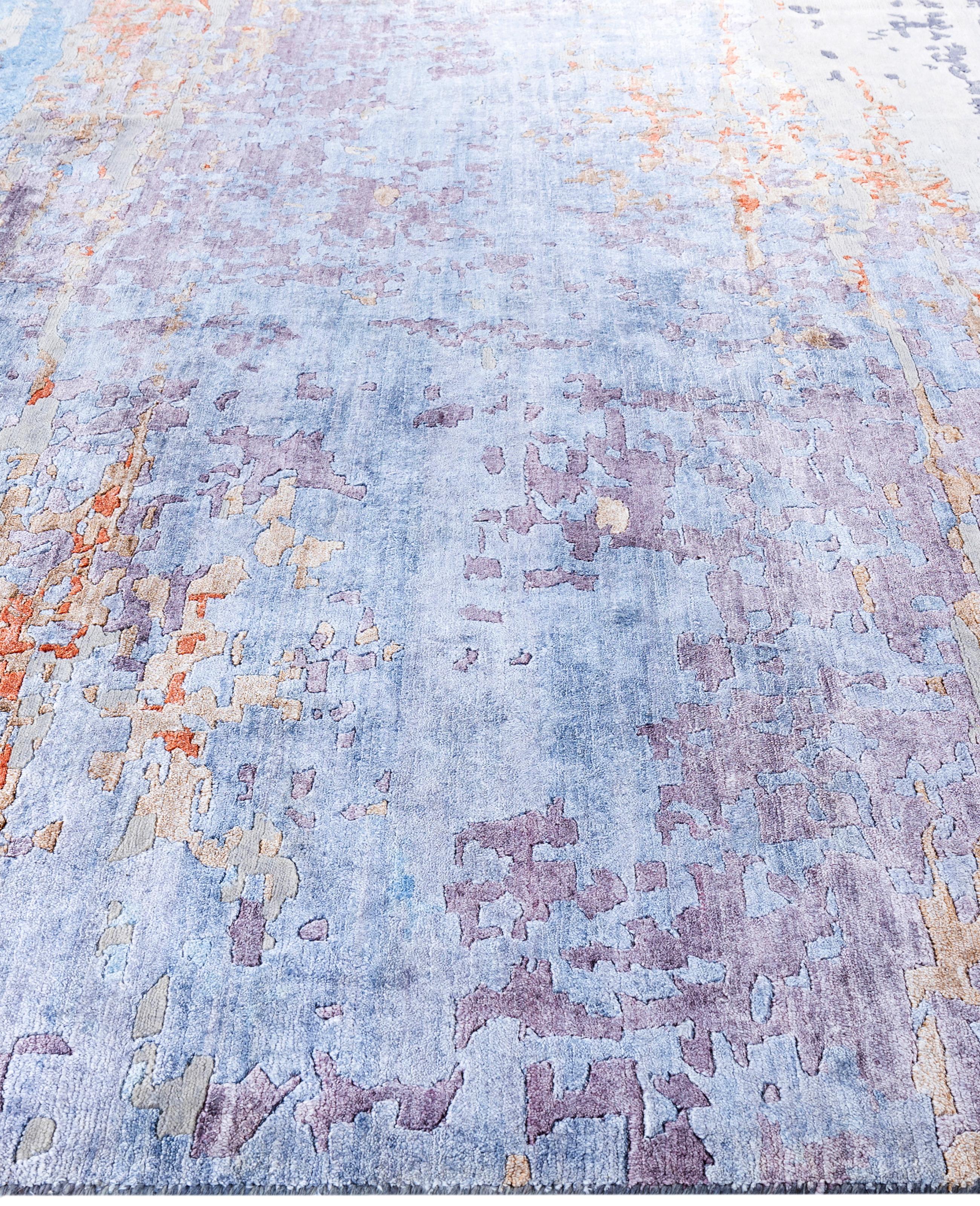 Annodato a mano Contemporary Abstract Wool, Silk Hand Knotted Gray Area Rugs 7' 10