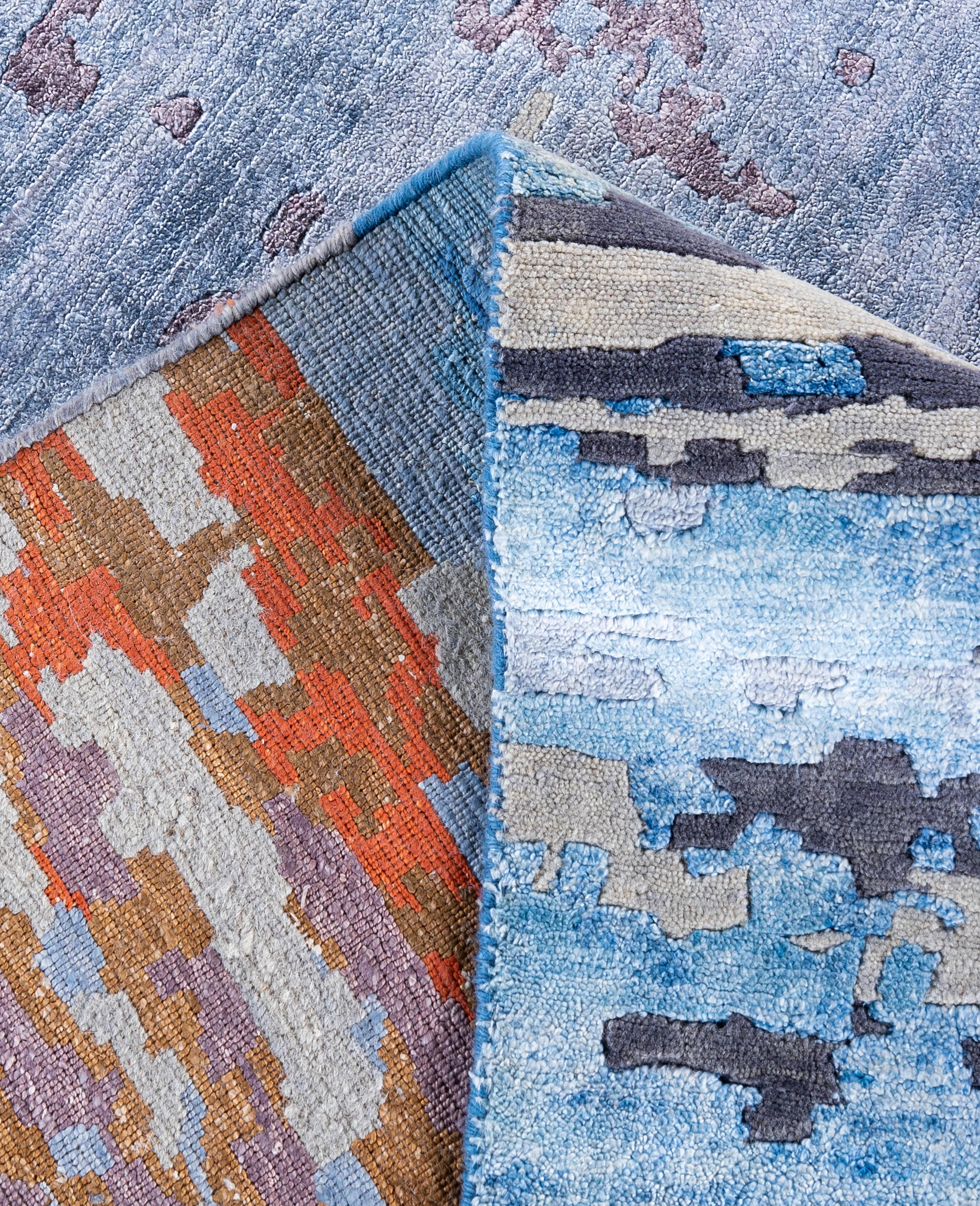 XXI secolo e contemporaneo Contemporary Abstract Wool, Silk Hand Knotted Gray Area Rugs 7' 10