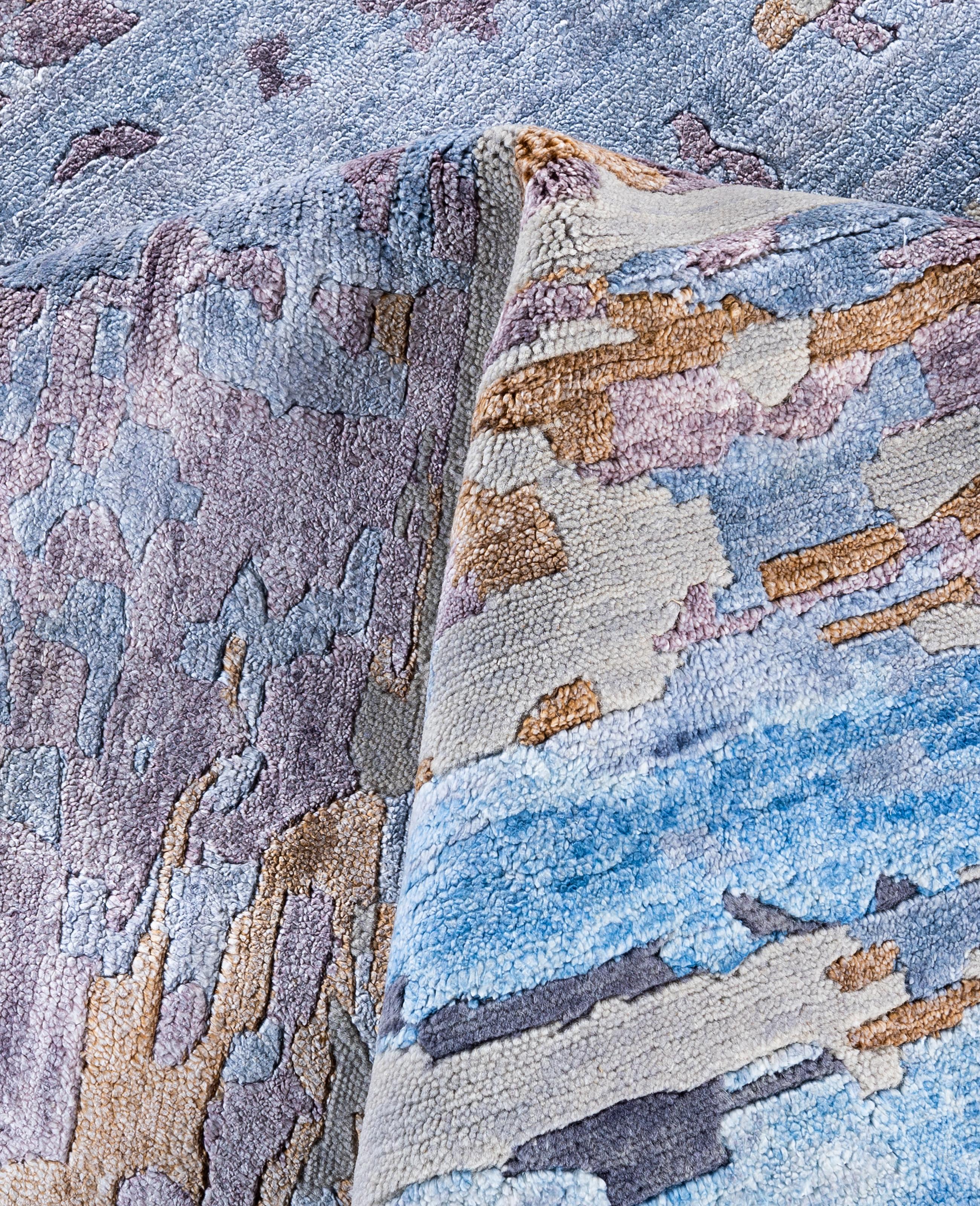 Lana Contemporary Abstract Wool, Silk Hand Knotted Gray Area Rugs 7' 10