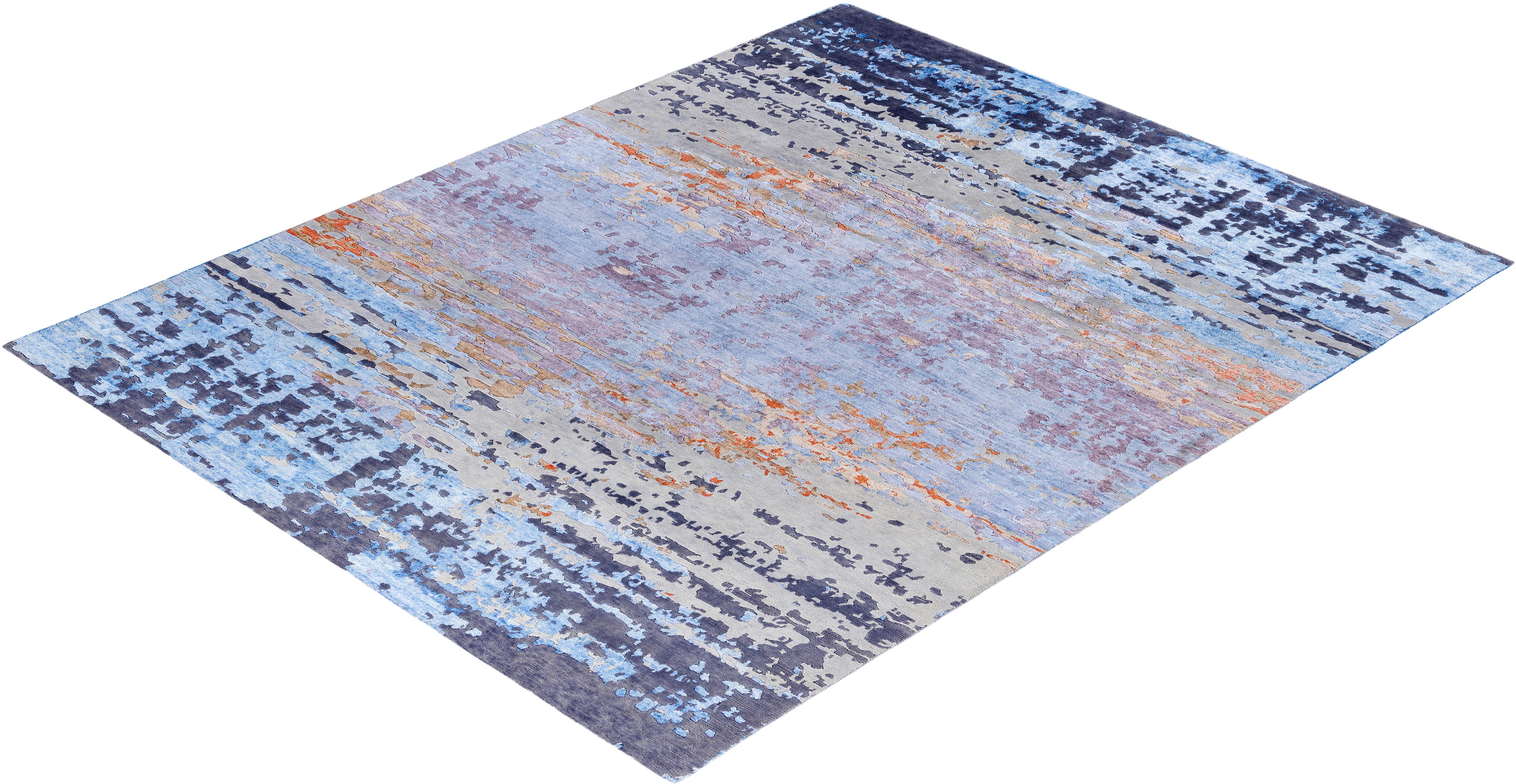 Contemporary Abstract Wool, Silk Hand Knotted Gray Area Rugs 7' 10