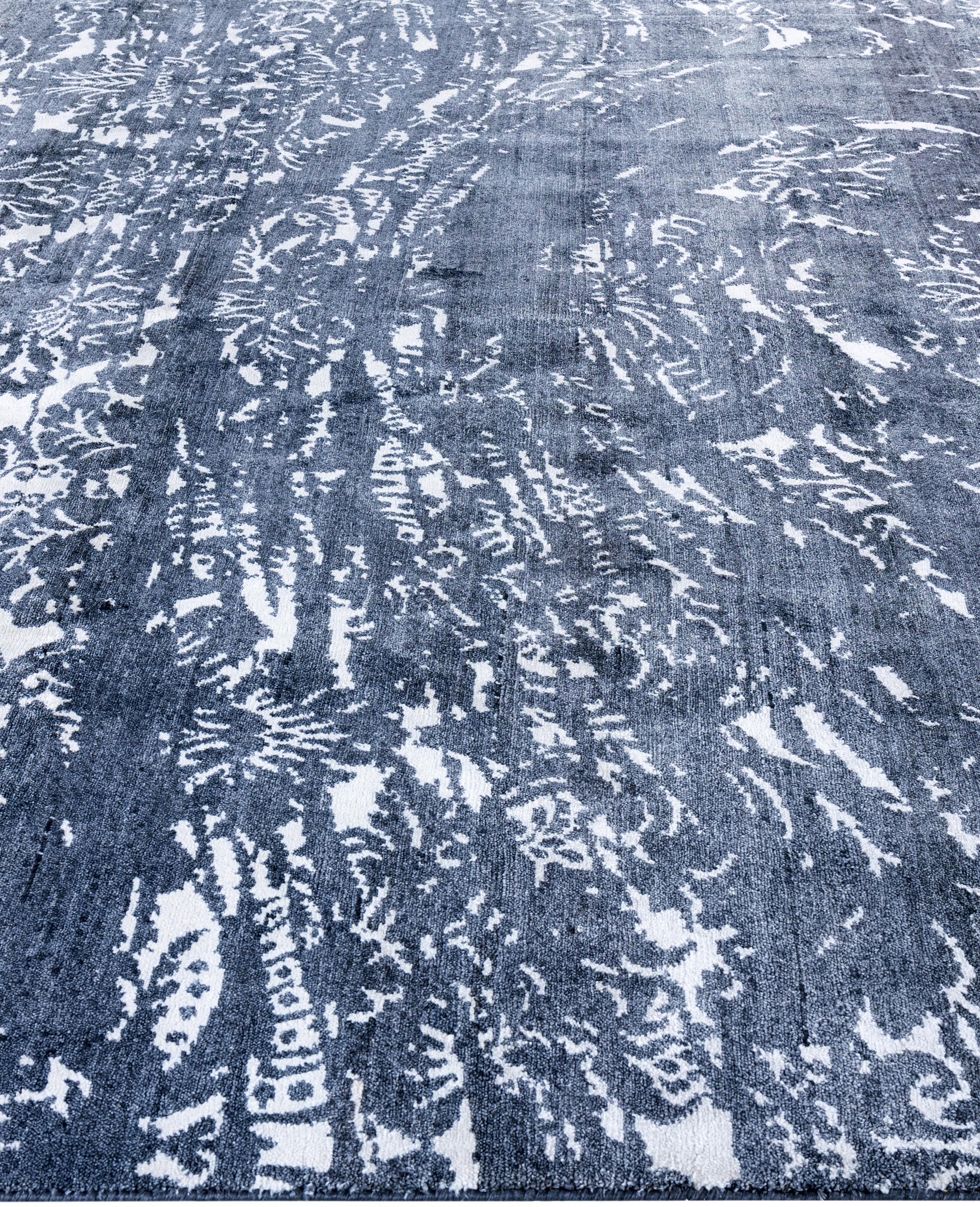 Noué à la main Contemporary Abstract Wool, Silk Hand Knotsted Gray Area Rug 8' 0