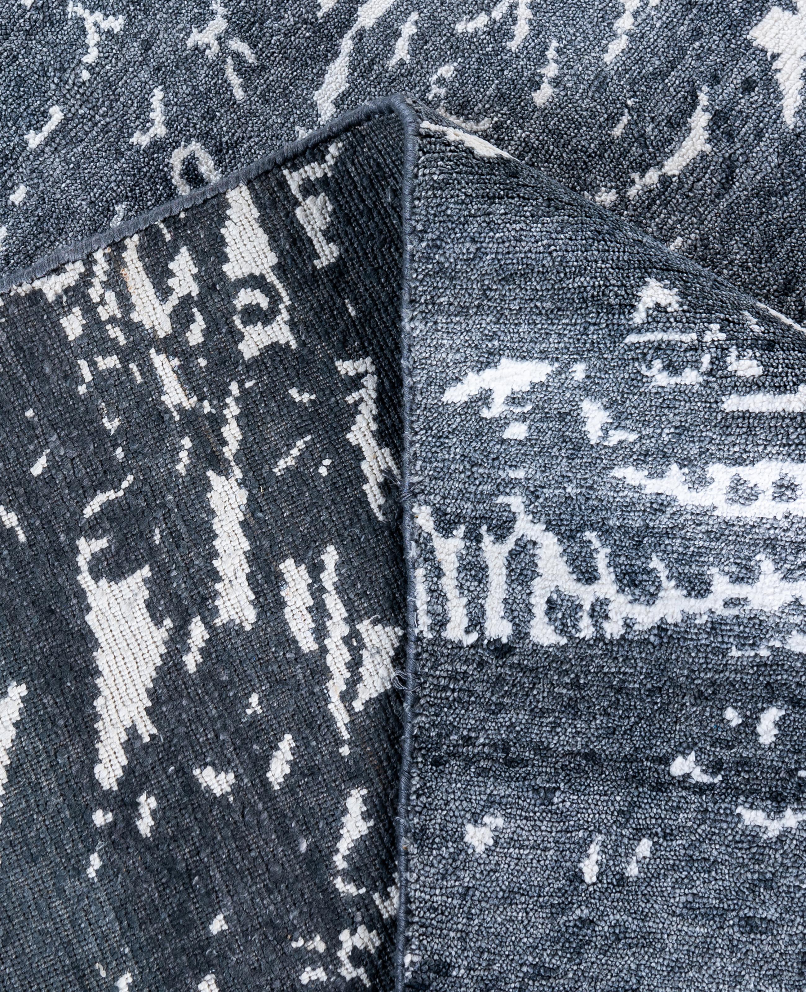 XXIe siècle et contemporain Contemporary Abstract Wool, Silk Hand Knotsted Gray Area Rug 8' 0