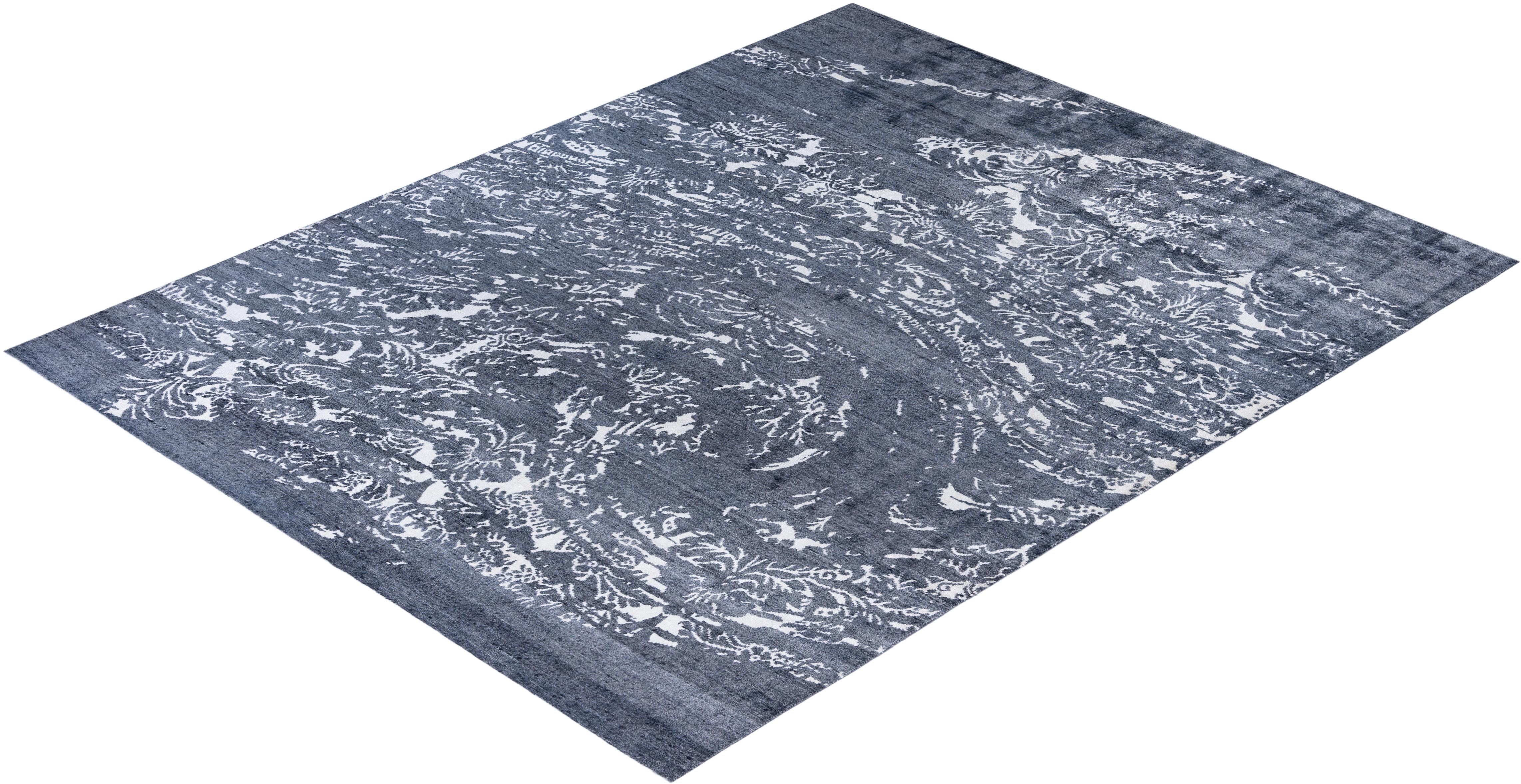 Contemporary Abstract Wool, Silk Hand Knotsted Gray Area Rug 8' 0