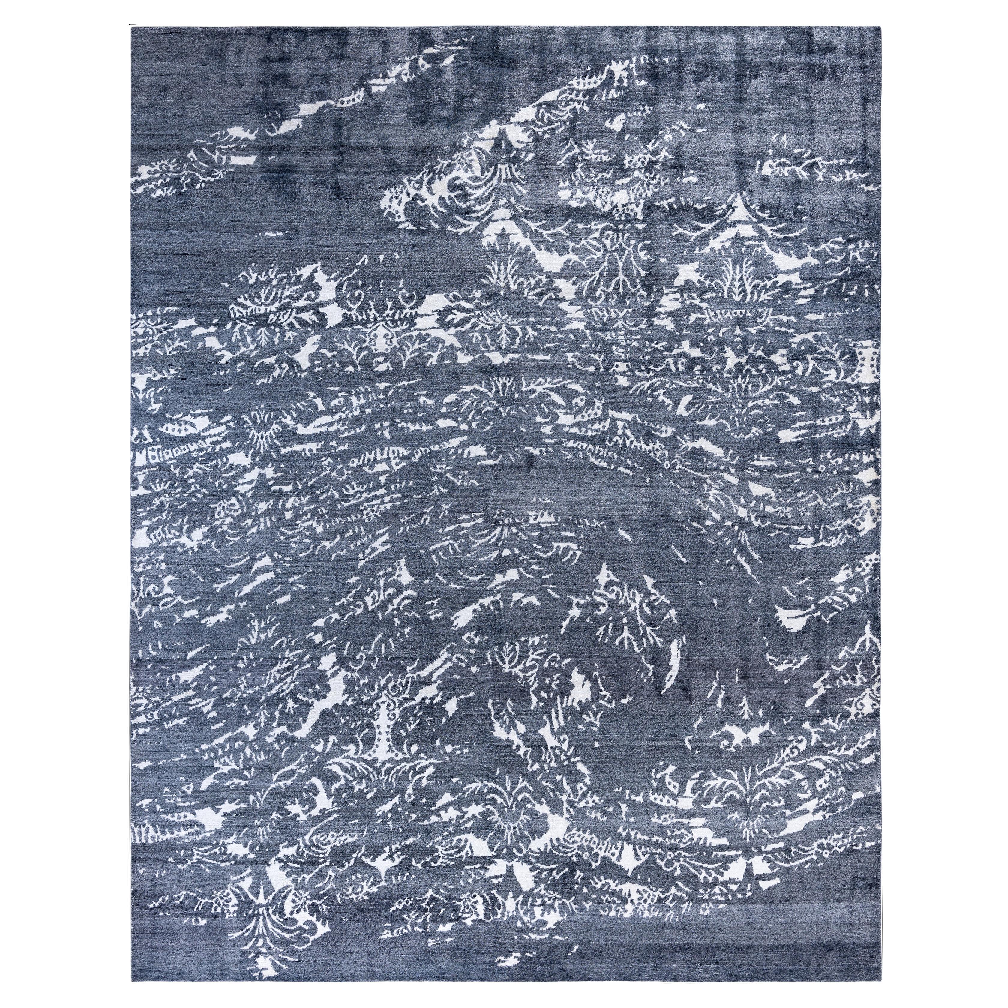 Contemporary Abstract Wool, Silk Hand Knotsted Gray Area Rug 8' 0" x 10' 2" en vente
