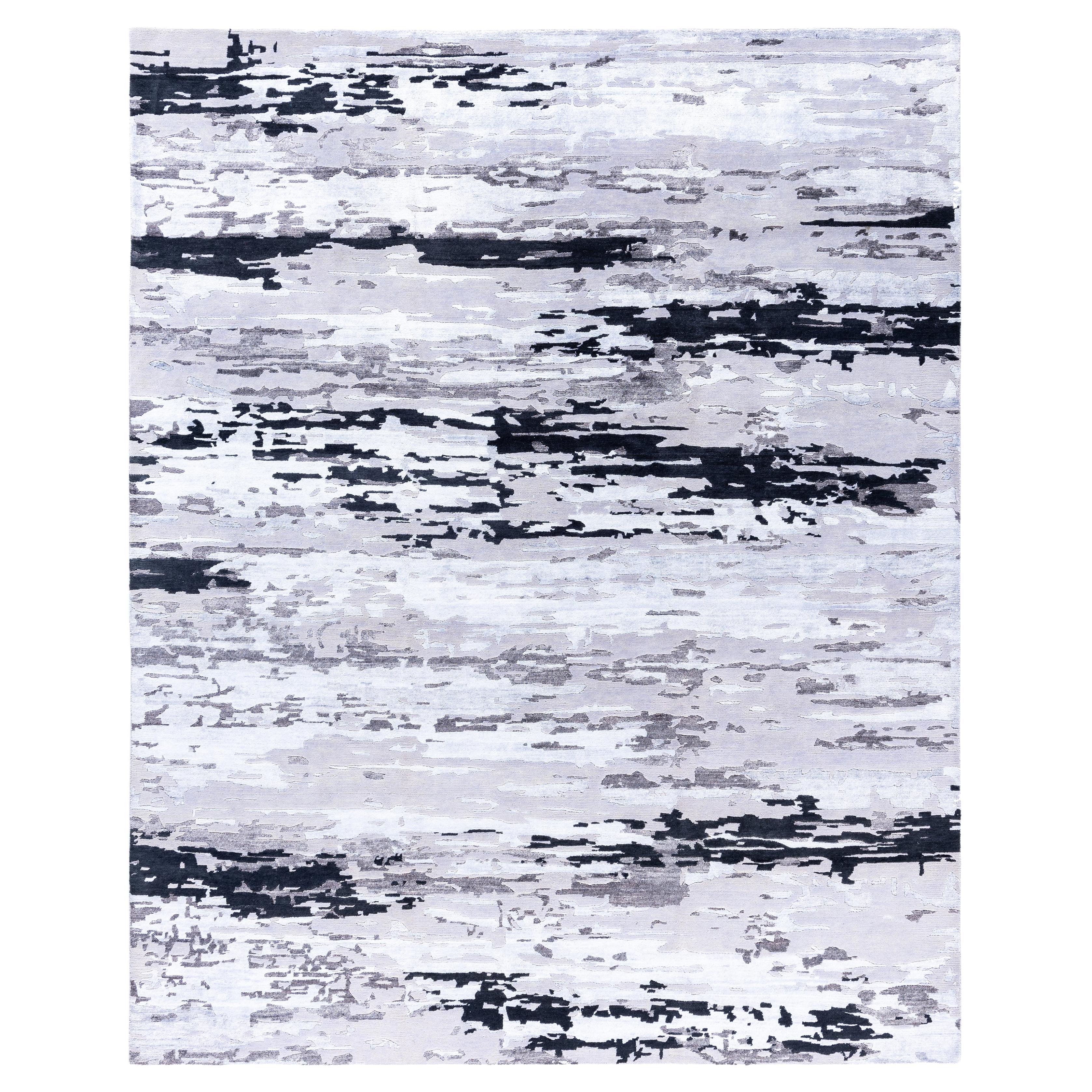 Contemporary Abstract Wool, Silk Hand Knotsted Gray Area Rug 8' 0" x 9' 10" (tapis gris abstrait en laine et soie)