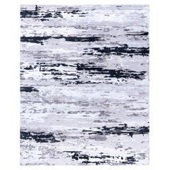 Alfombra Abstracta Contemporánea de Lana y Seda Anudada a Mano Gris 8' 0" x 9' 10