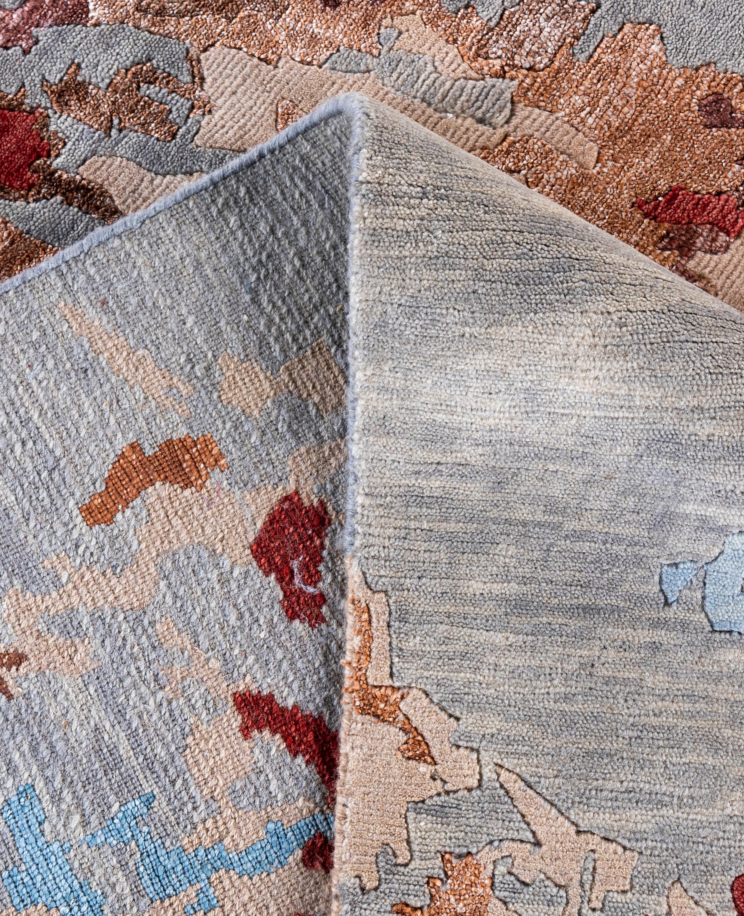 XXI secolo e contemporaneo Contemporary Abstract Wool, Silk Hand Knotted Gray Area Rugs 8' 1