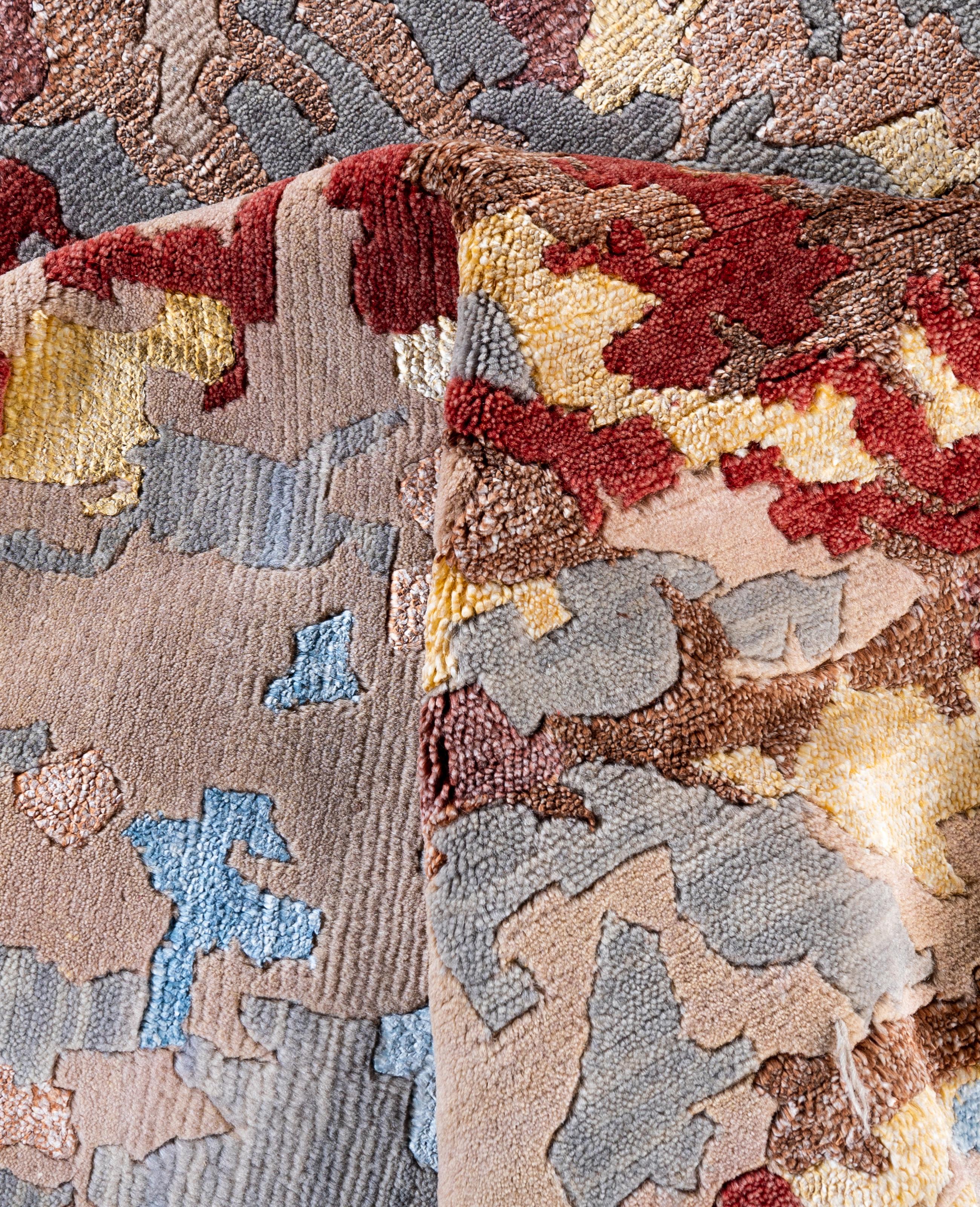 Lana Contemporary Abstract Wool, Silk Hand Knotted Gray Area Rugs 8' 1