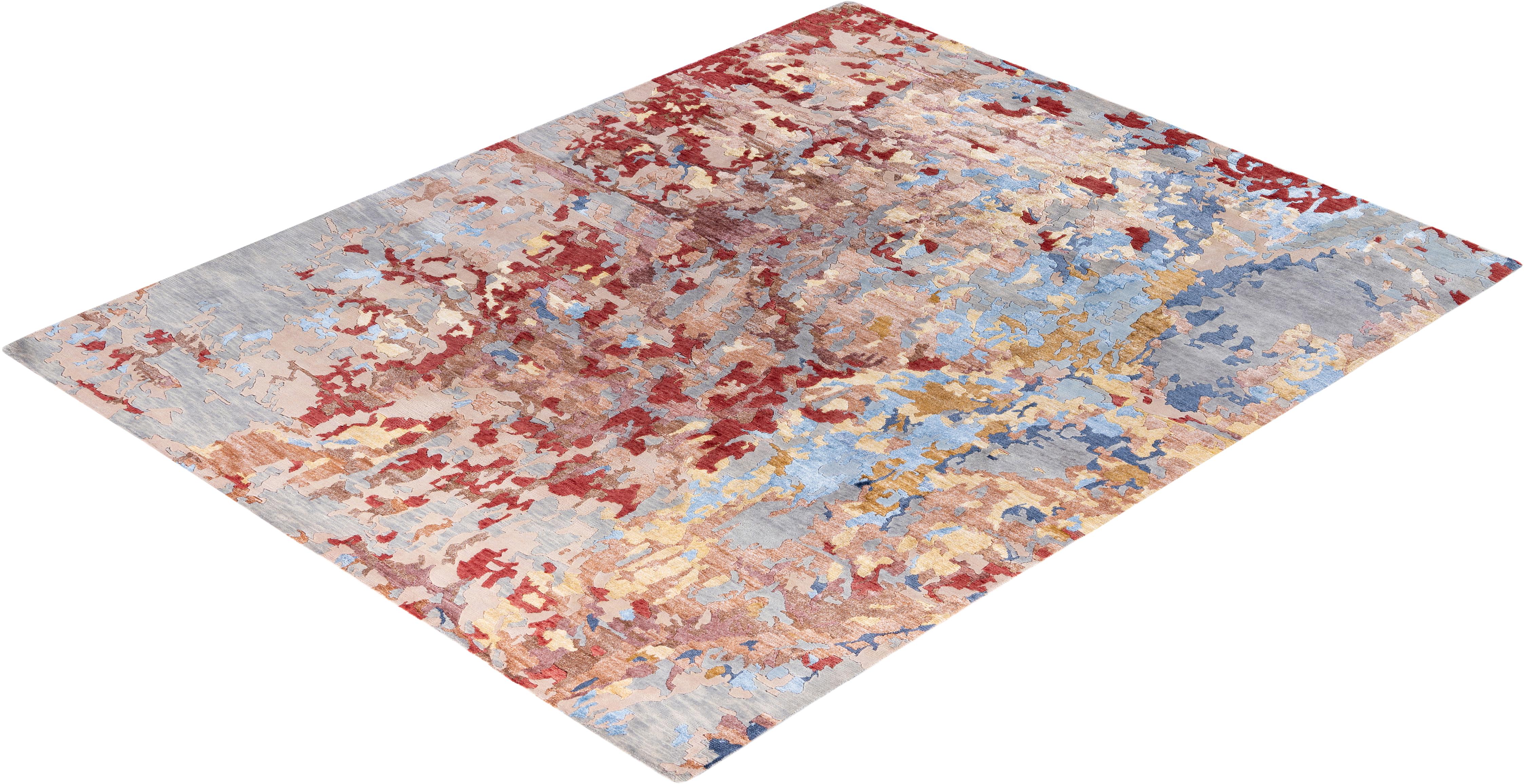 Contemporary Abstract Wool, Silk Hand Knotted Gray Area Rugs 8' 1