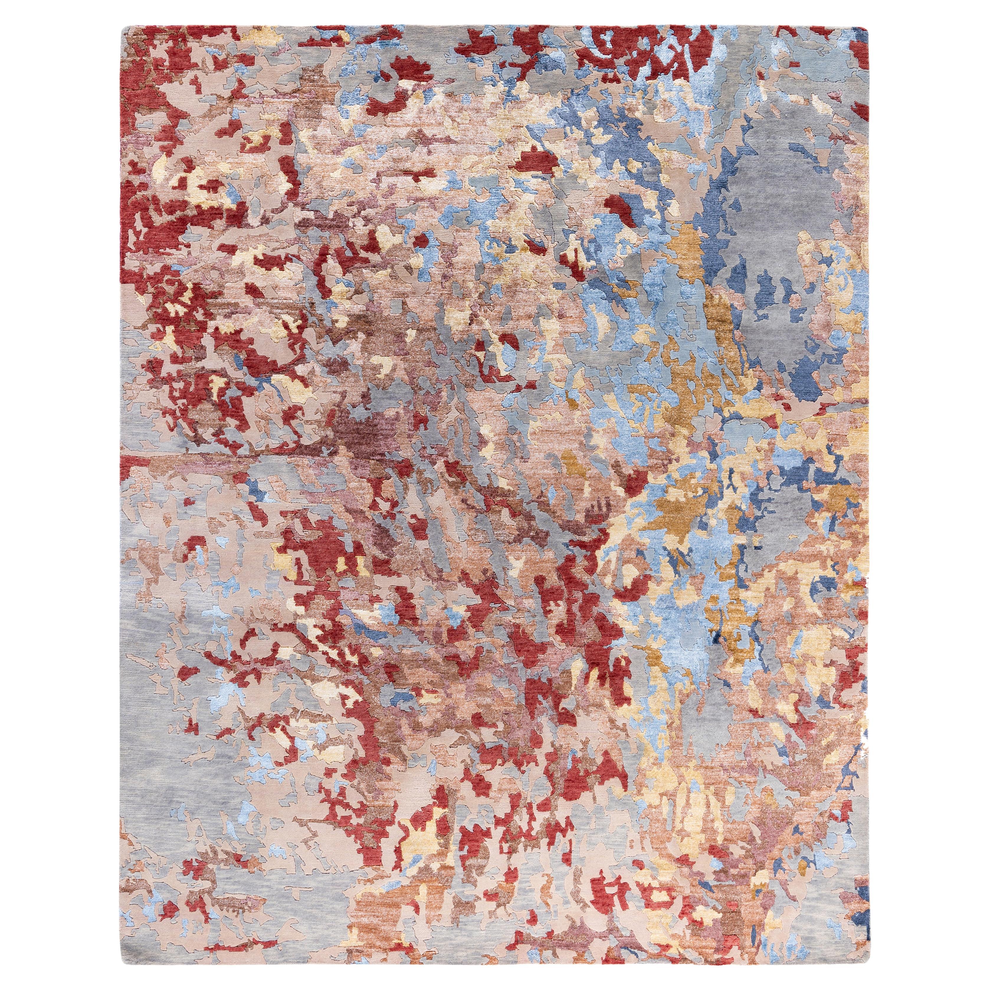 Contemporary Abstract Wool, Silk Hand Knotsted Gray Area Rug 8' 1" x 10' 2" (tapis abstrait en laine et soie)