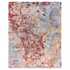 Alfombra abstracta contemporánea de lana y seda, anudada a mano, gris 2,5 m x 3,5 m