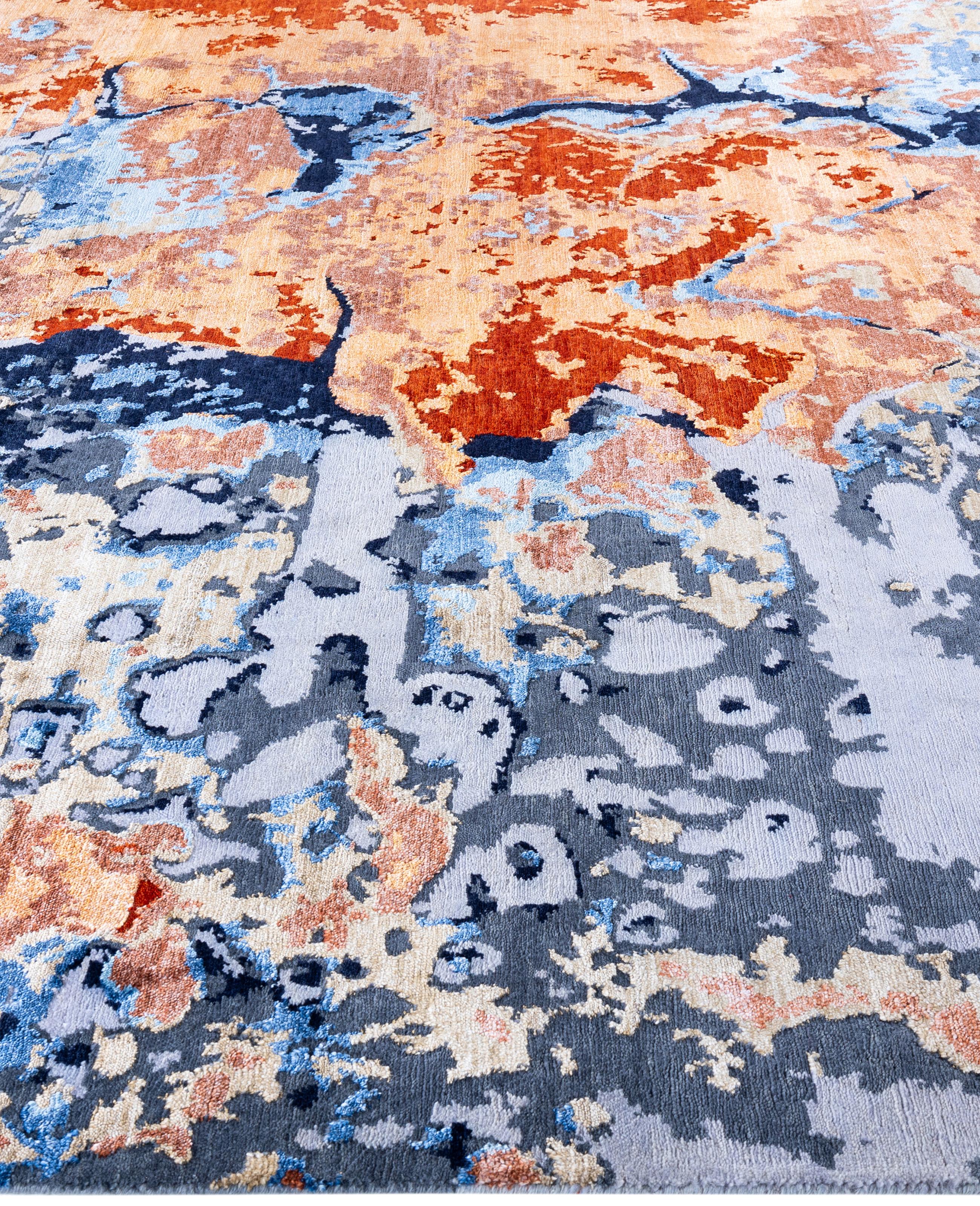Contemporary Abstract Wool, Silk Hand Knotted Gray Area Rug 8' 2