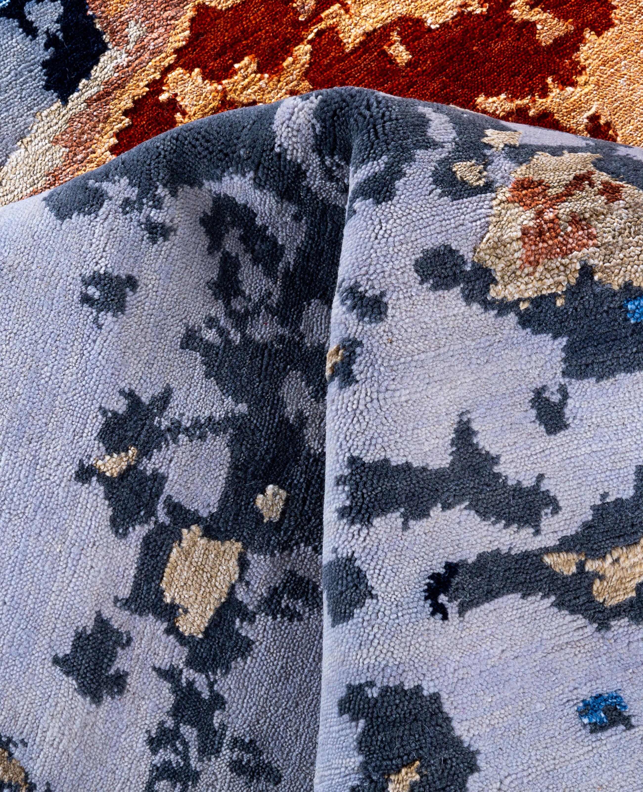 Contemporary Abstract Wool, Silk Hand Knotted Gray Area Rug 8' 2