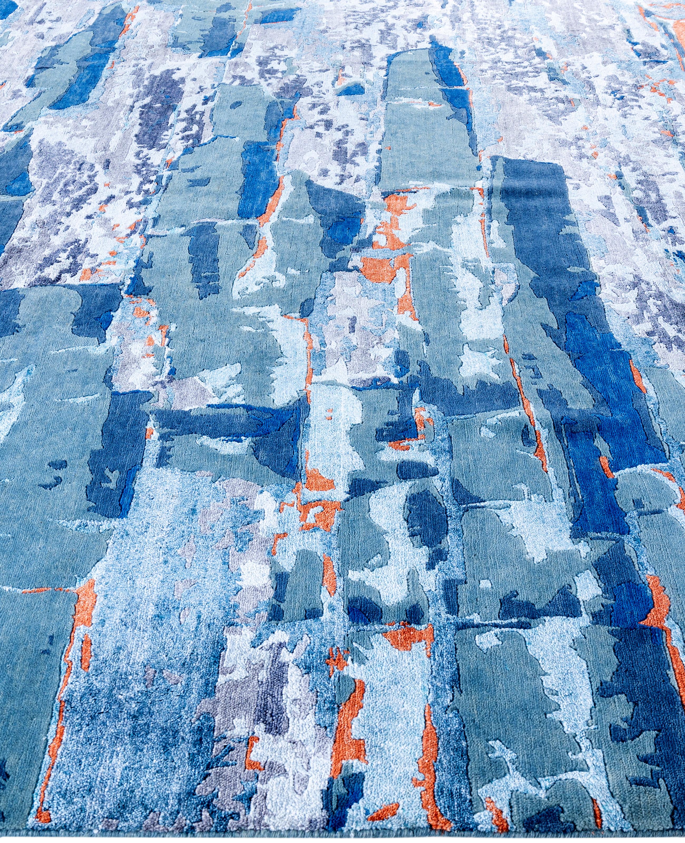 Contemporary Abstract Wool, Silk Hand Knotted Gray Area Rug 8' 3