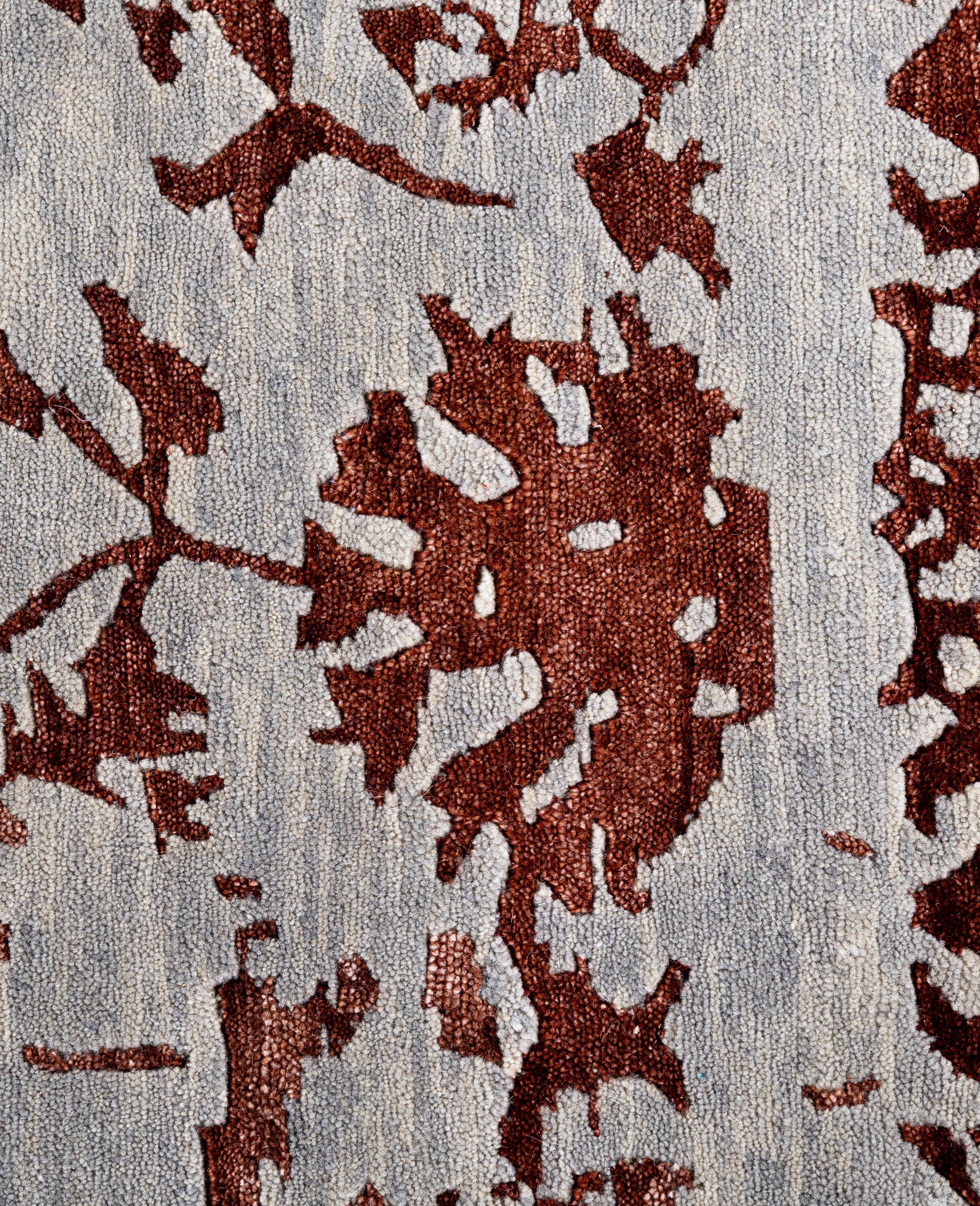 Indiano Contemporary Abstract Wool, Silk Hand Knotted Gray Area Rugs 8' 4