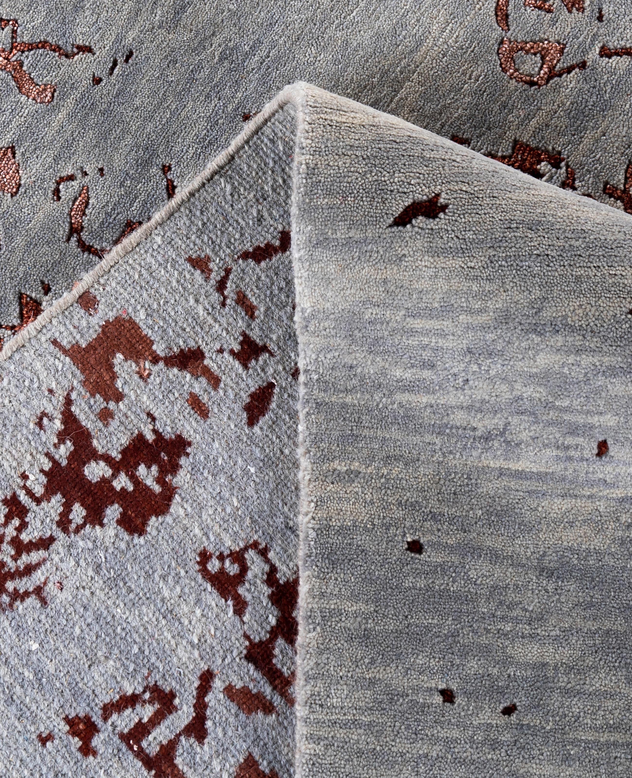 XXI secolo e contemporaneo Contemporary Abstract Wool, Silk Hand Knotted Gray Area Rugs 8' 4