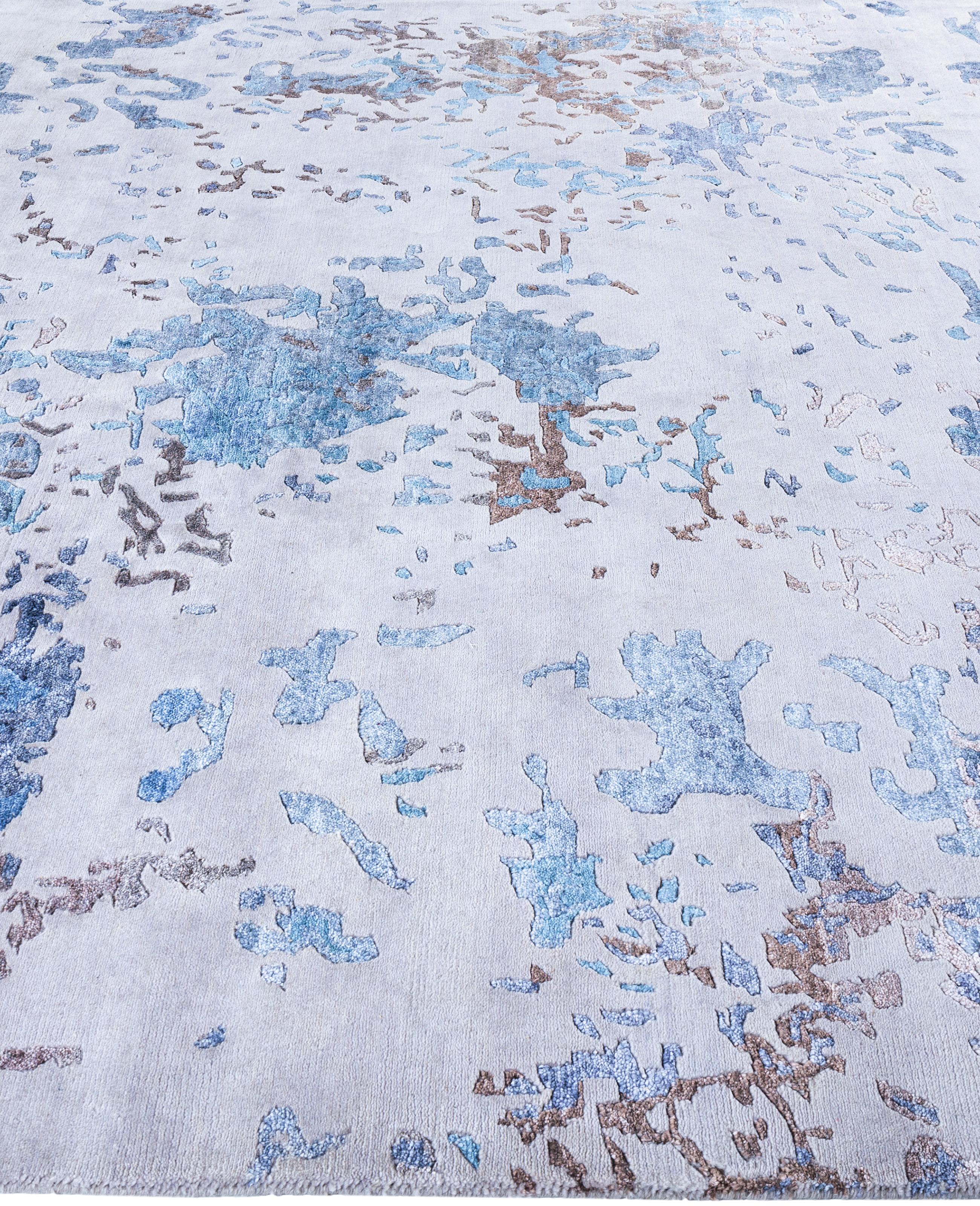 Contemporary Abstract Wool, Silk Hand Knotted Gray Area Rug 9' 0