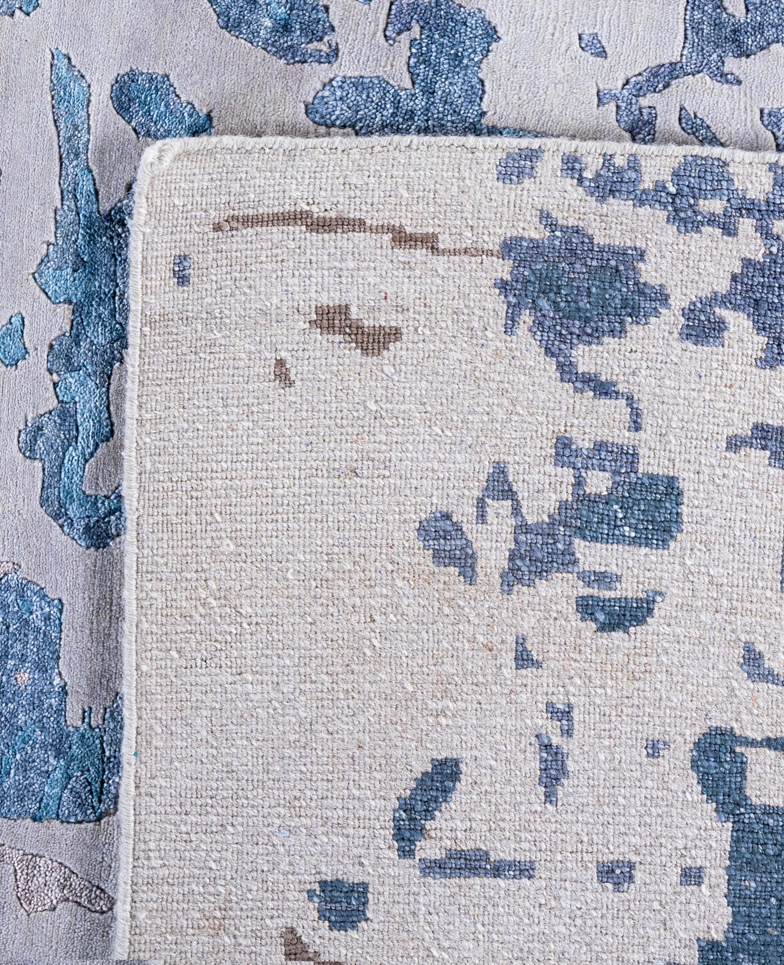 Contemporary Abstract Wool, Silk Hand Knotted Gray Area Rug 9' 0