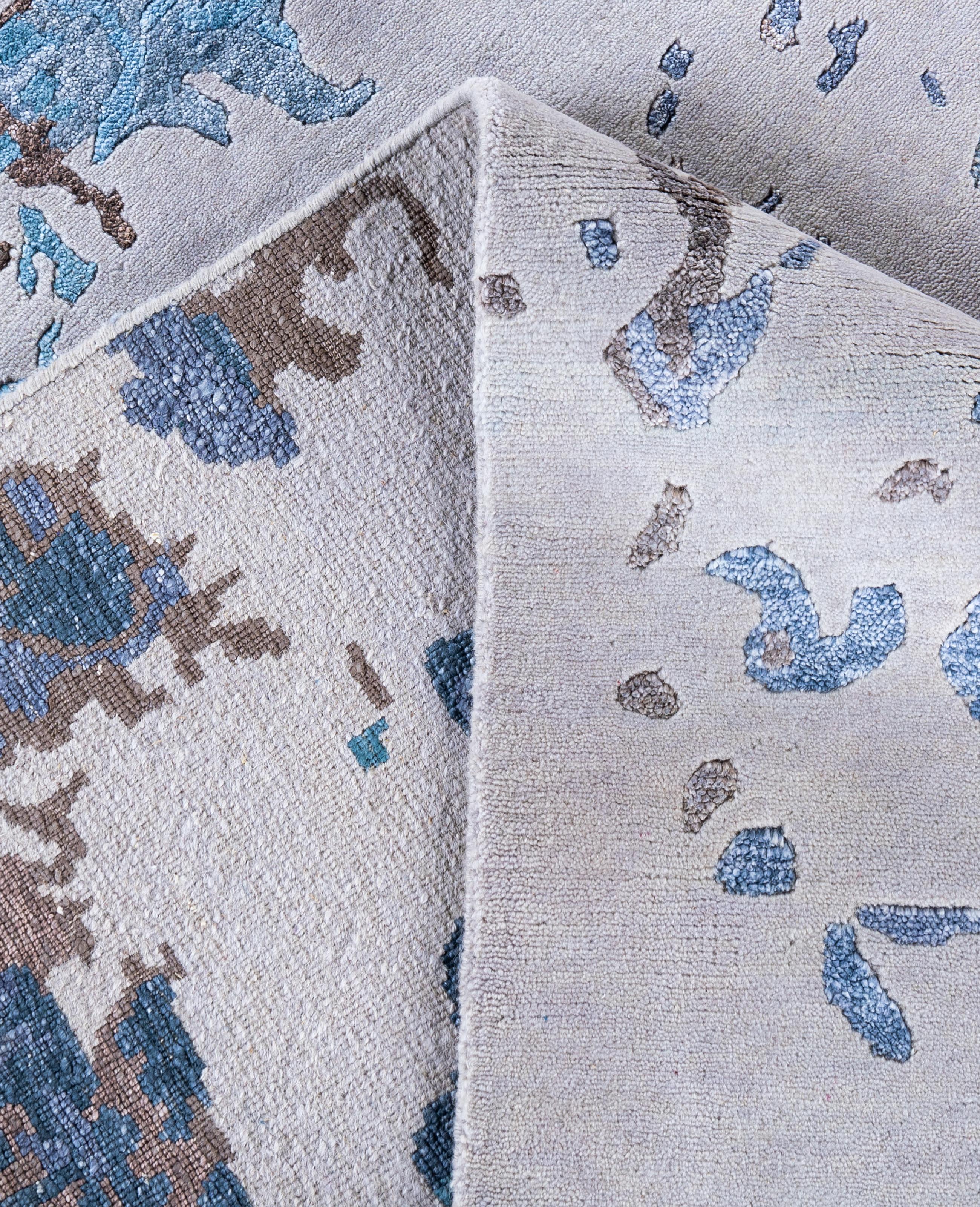 Contemporary Abstract Wool, Silk Hand Knotted Gray Area Rug 9' 0