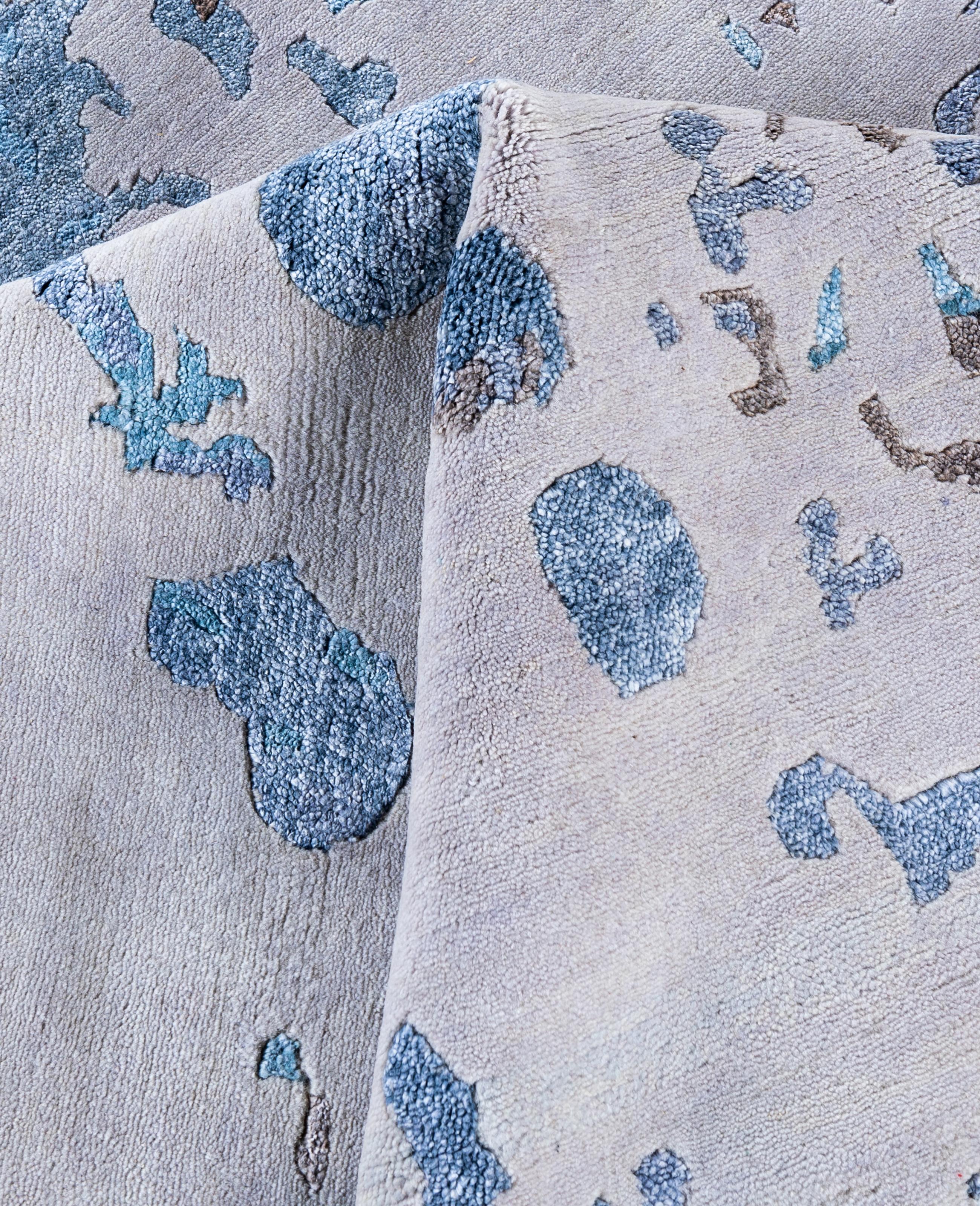 Contemporary Abstract Wool, Silk Hand Knotted Gray Area Rug 9' 0