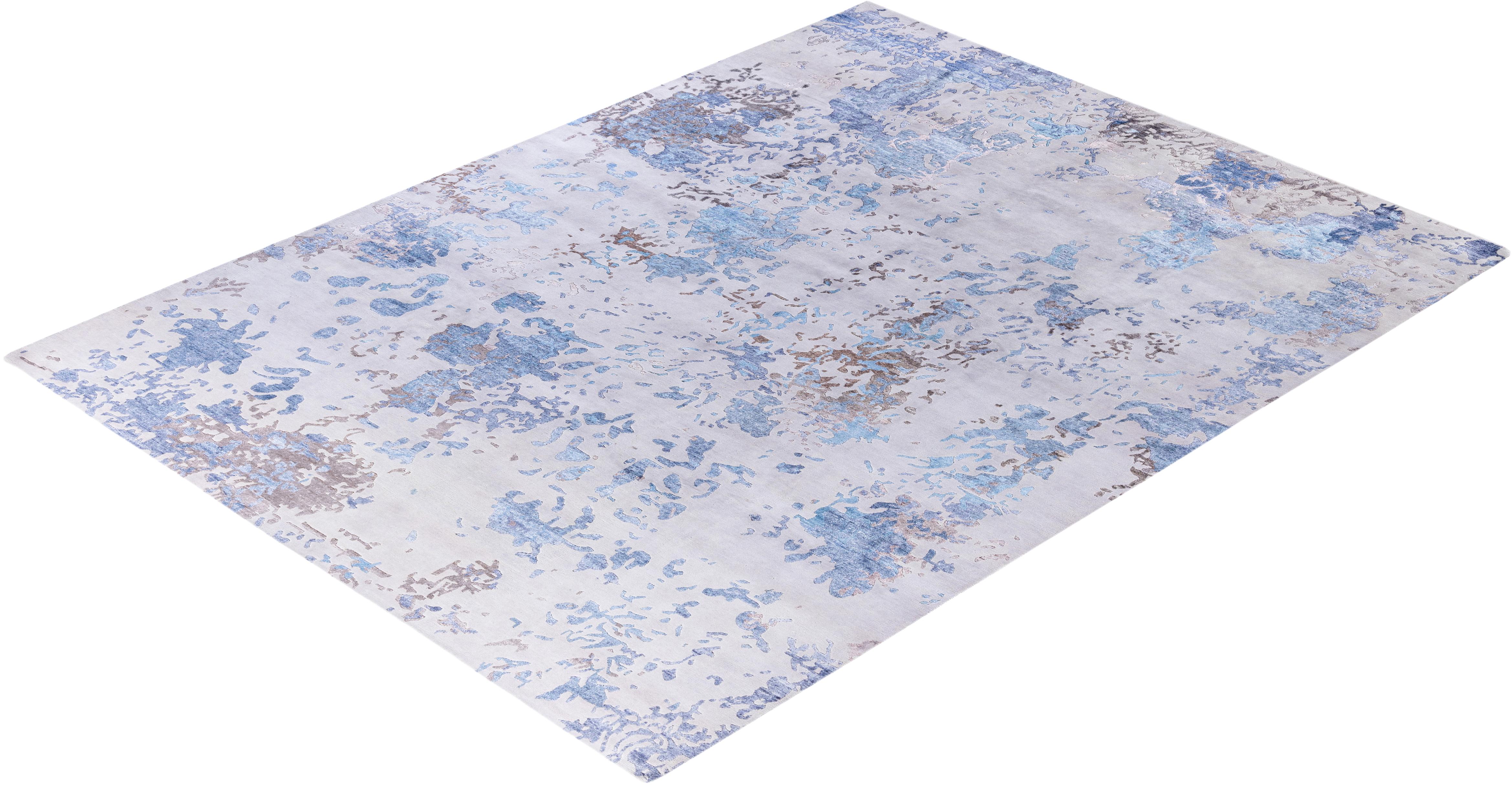Contemporary Abstract Wool, Silk Hand Knotted Gray Area Rug 9' 0