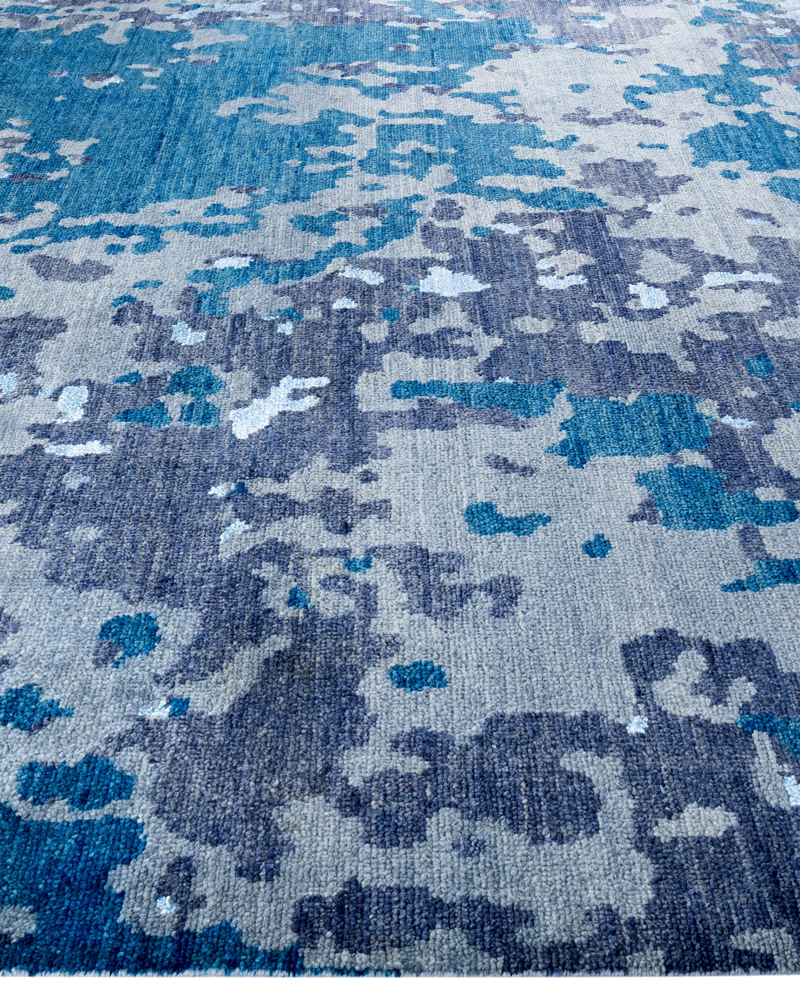 Contemporary Abstract Wool, Silk Hand Knotted Gray Area Rug 9' 1