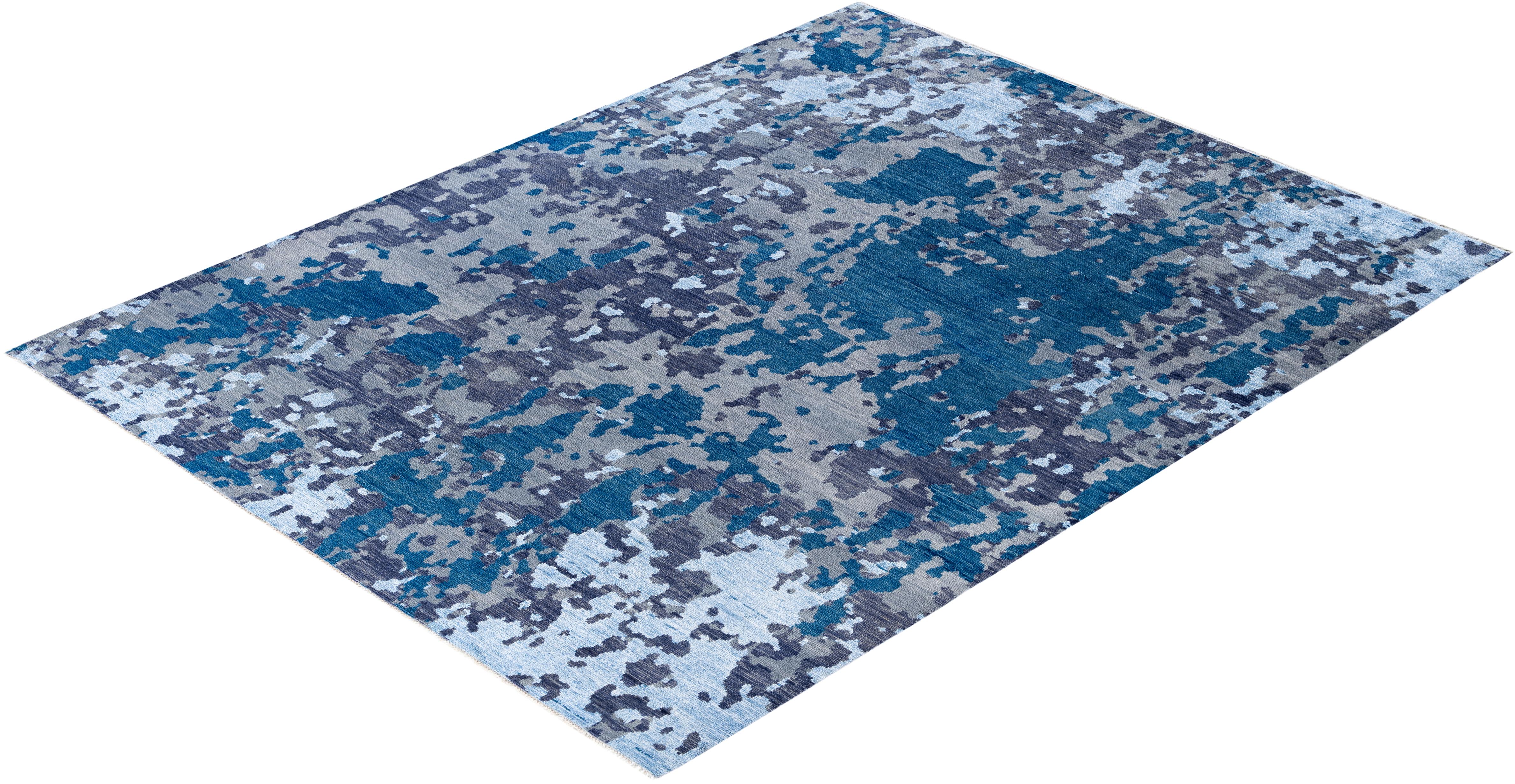 Contemporary Abstract Wool, Silk Hand Knotted Gray Area Rug 9' 1