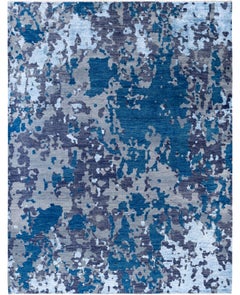Contemporary Abstract Wool, Silk Hand Knotsted Gray Area Rug 9' 1" x 11' 10" (tapis gris abstrait en laine et soie)