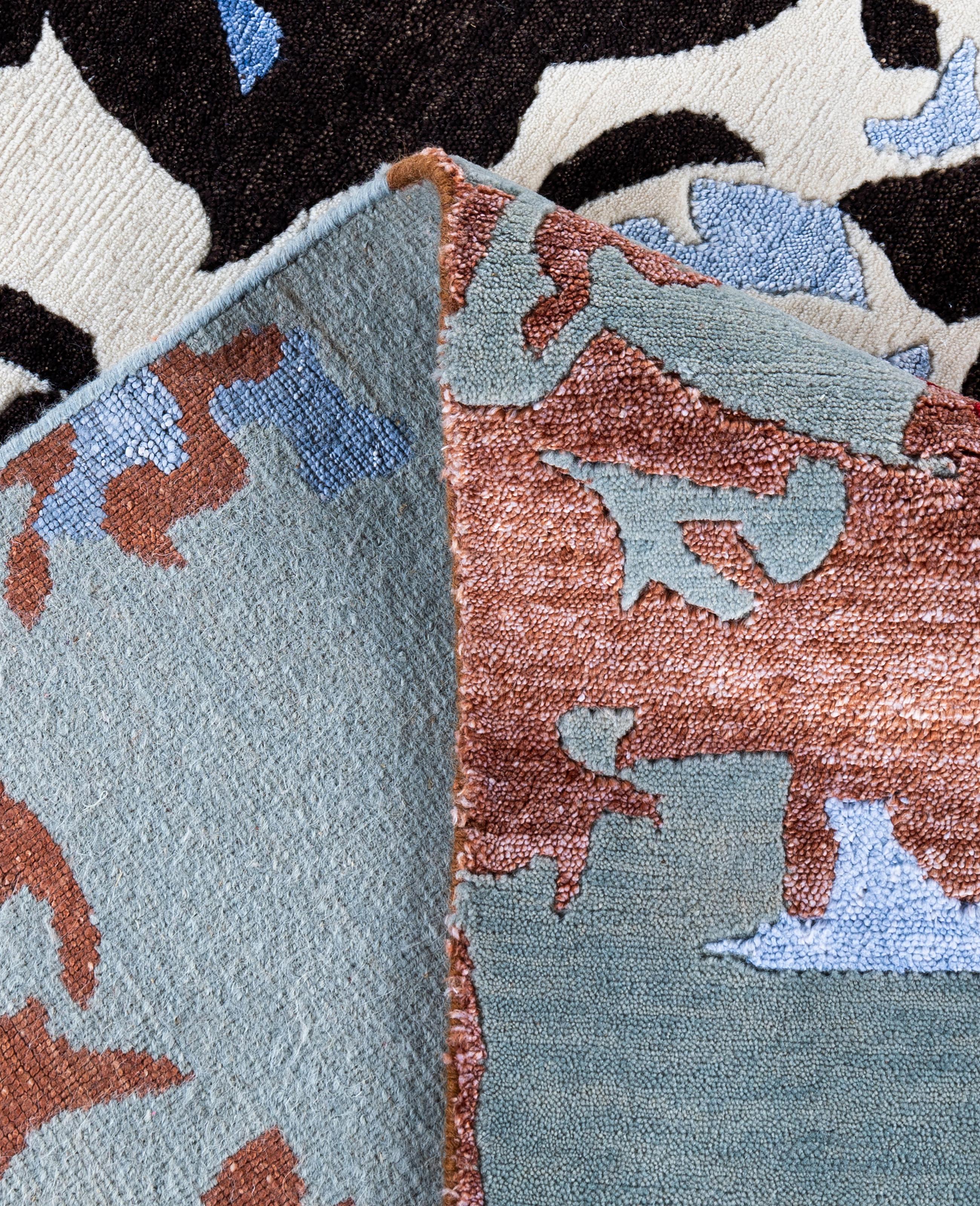 XXI secolo e contemporaneo Contemporary Abstract Wool, Silk Hand Knotted Gray Area Rugs 9' 2
