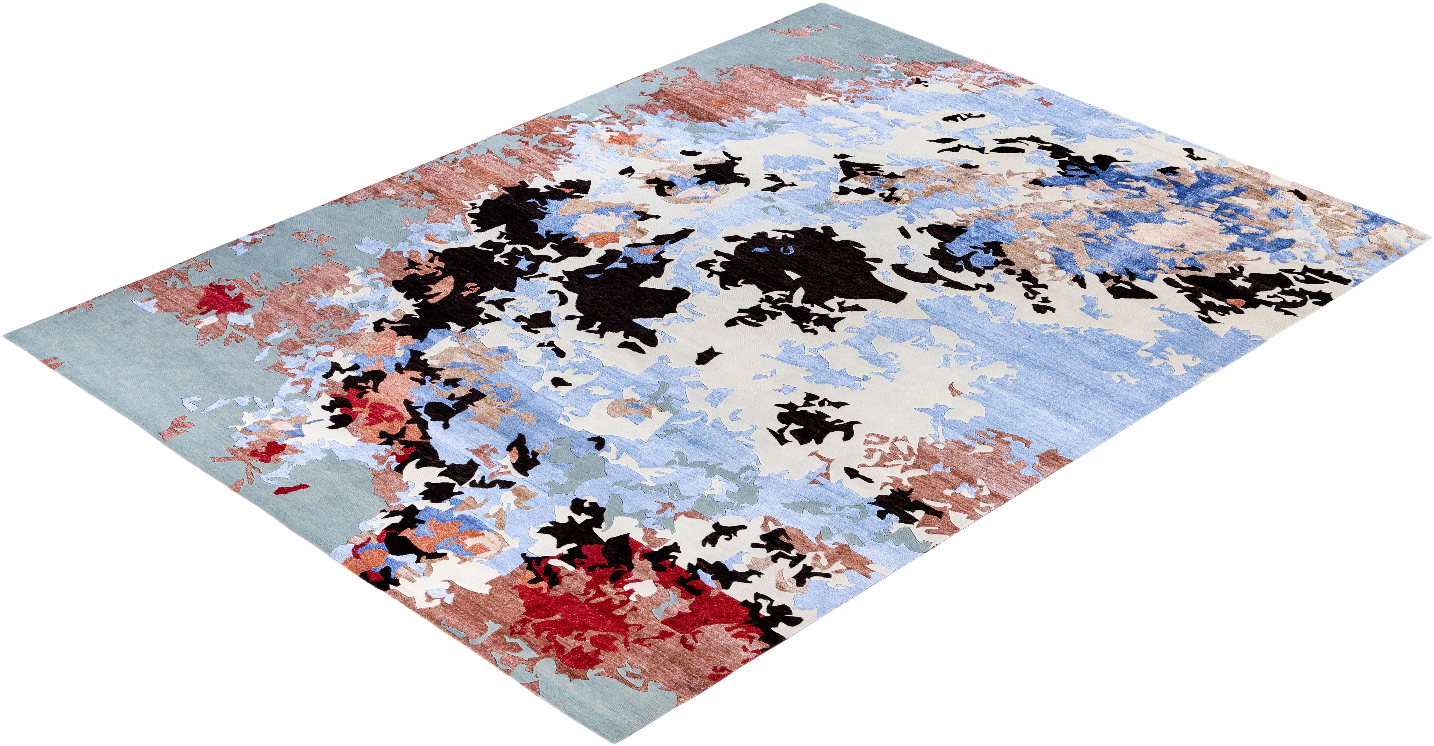 Contemporary Abstract Wool, Silk Hand Knotted Gray Area Rugs 9' 2