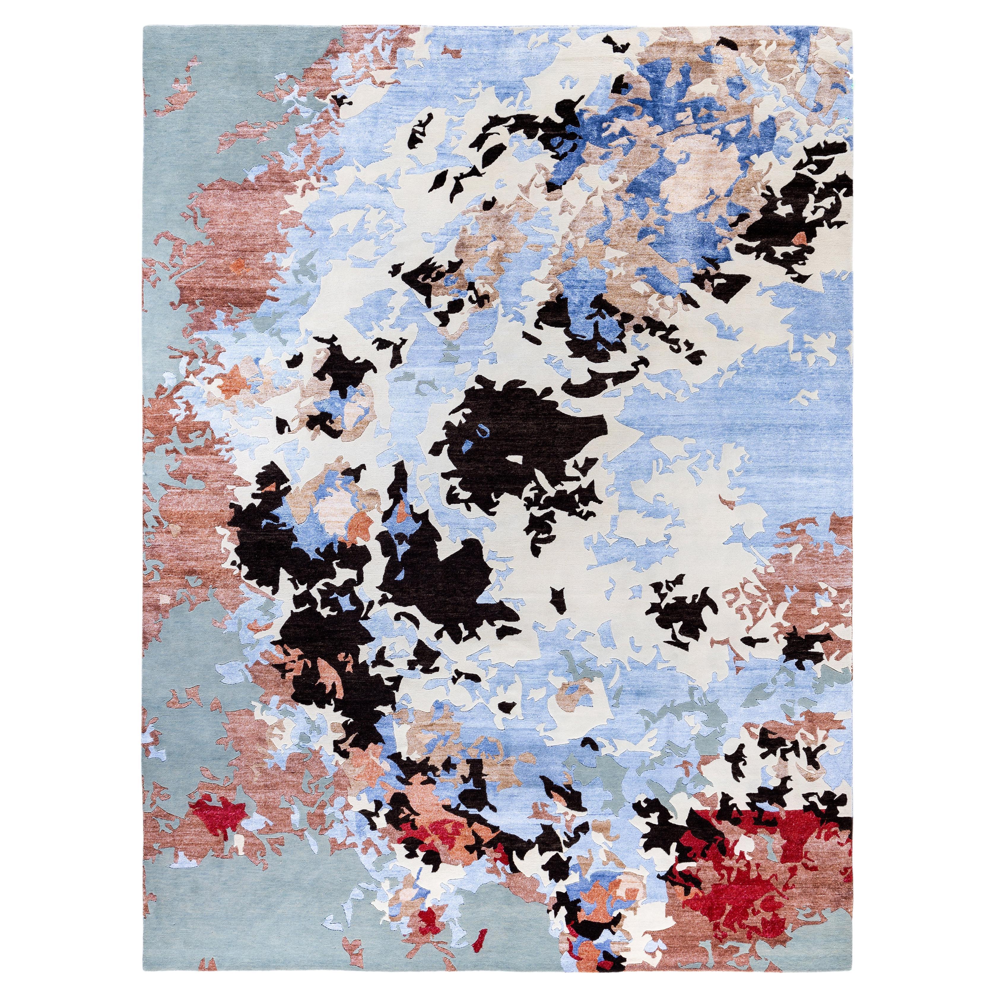 Contemporary Abstract Wool, Silk Hand Knotted Gray Area Rugs 9' 2" x 12' 1"