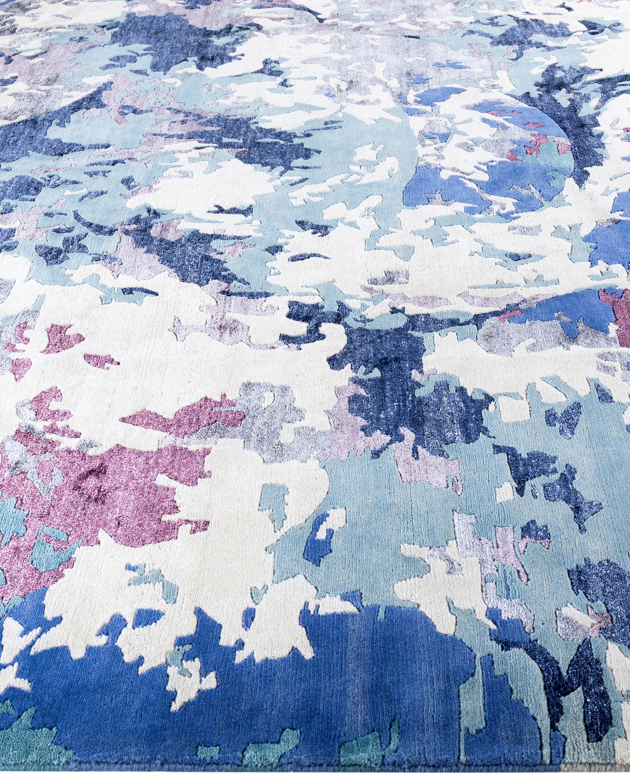 Annodato a mano Contemporary Abstract Wool, Silk Hand Knotted Gray Area Rugs 9' 3
