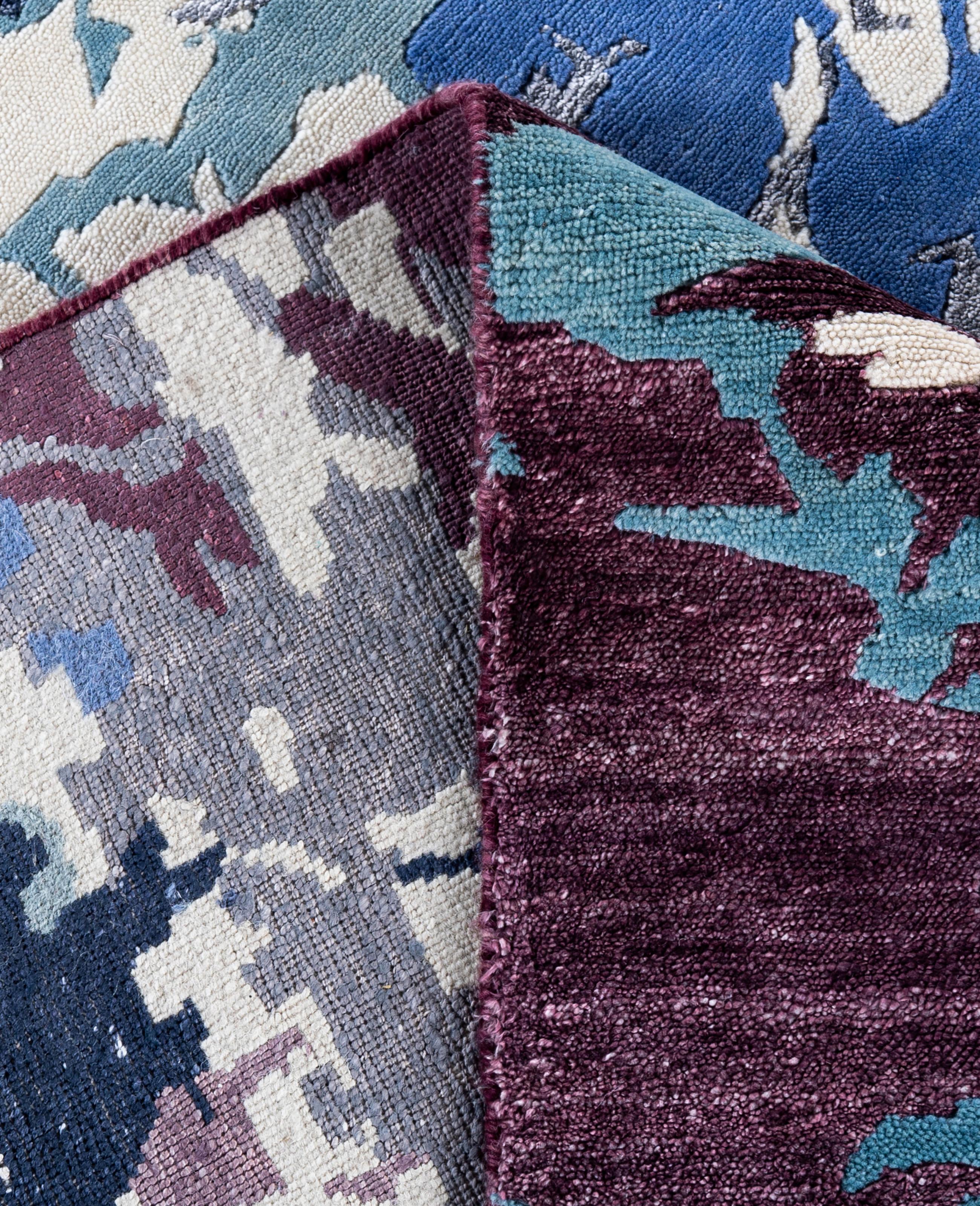XXI secolo e contemporaneo Contemporary Abstract Wool, Silk Hand Knotted Gray Area Rugs 9' 3