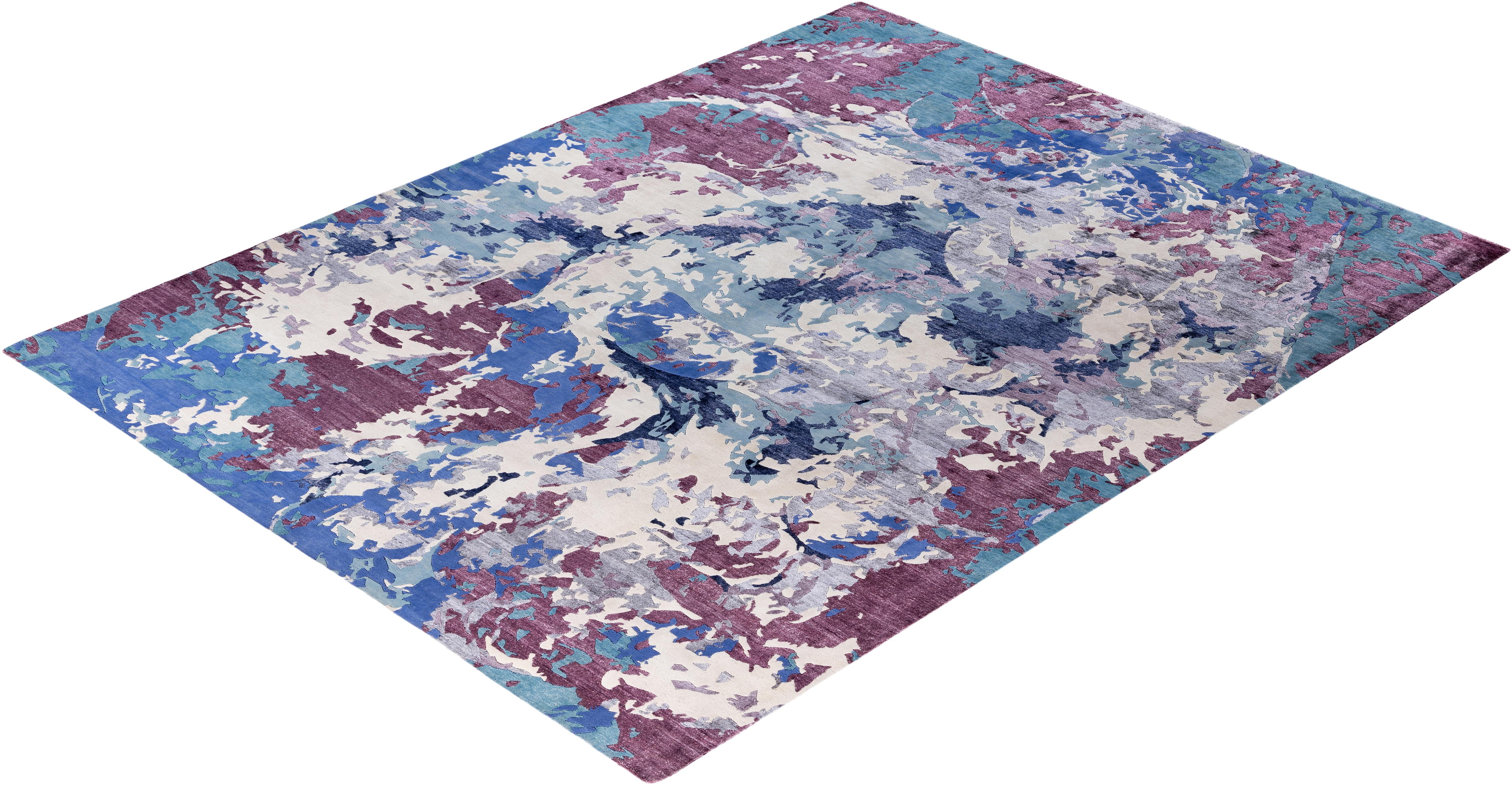 Contemporary Abstract Wool, Silk Hand Knotted Gray Area Rugs 9' 3