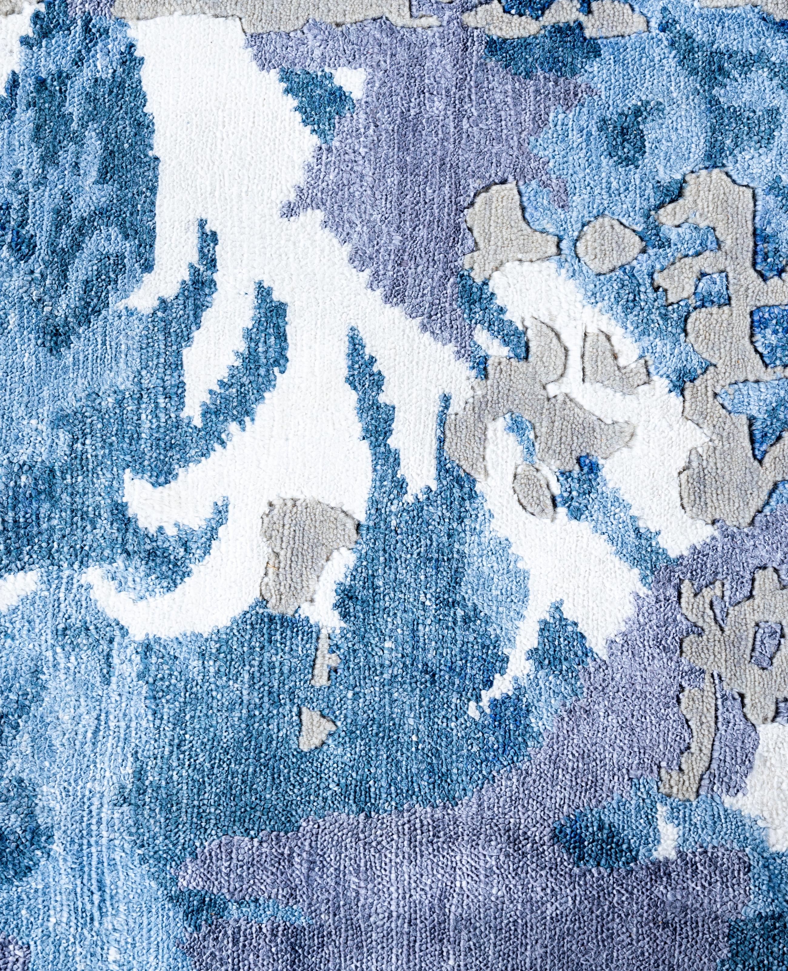 Indiano Contemporary Abstract Wool, Silk Hand Knoted Gray Area Rugs 9' 3