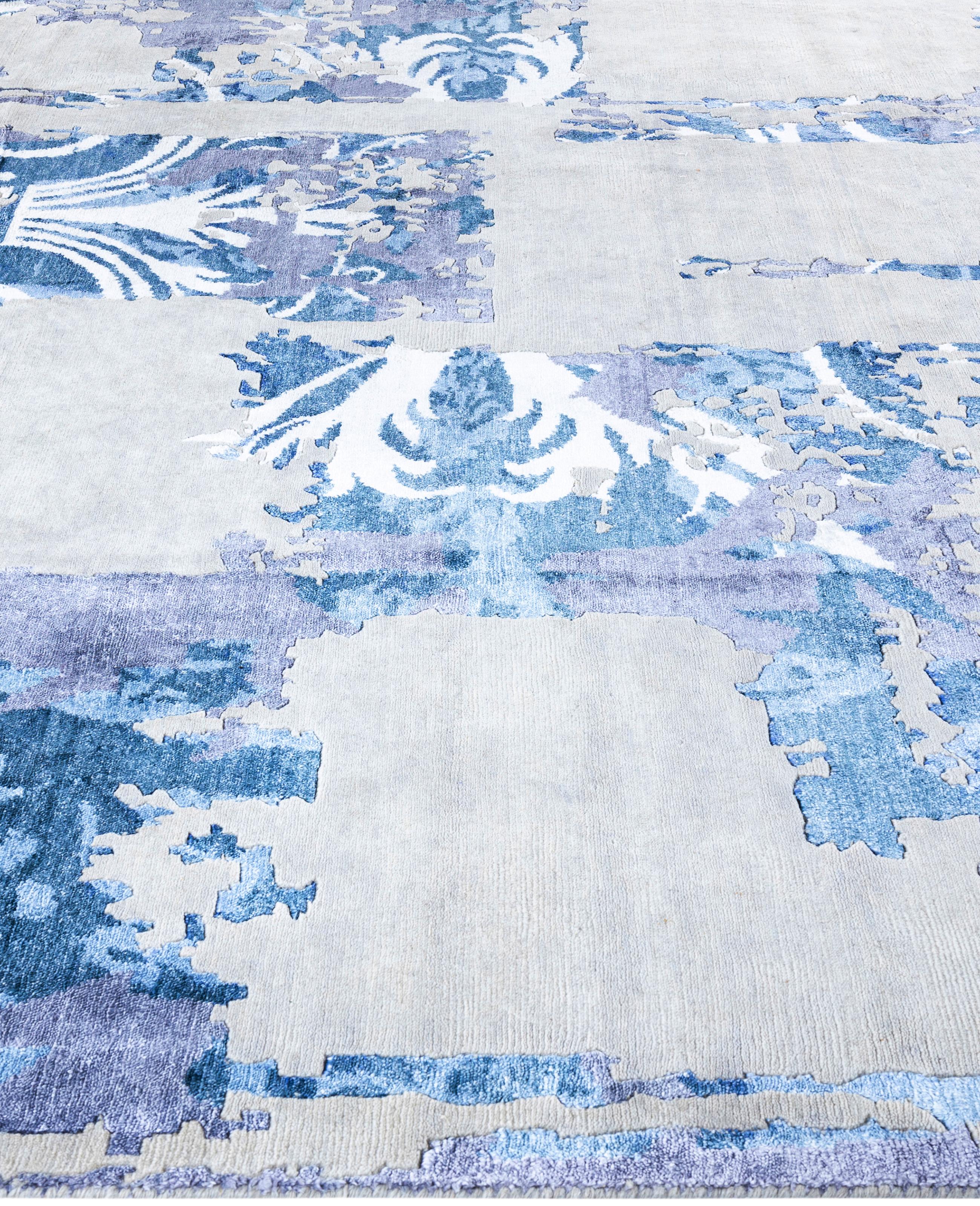 Annodato a mano Contemporary Abstract Wool, Silk Hand Knoted Gray Area Rugs 9' 3