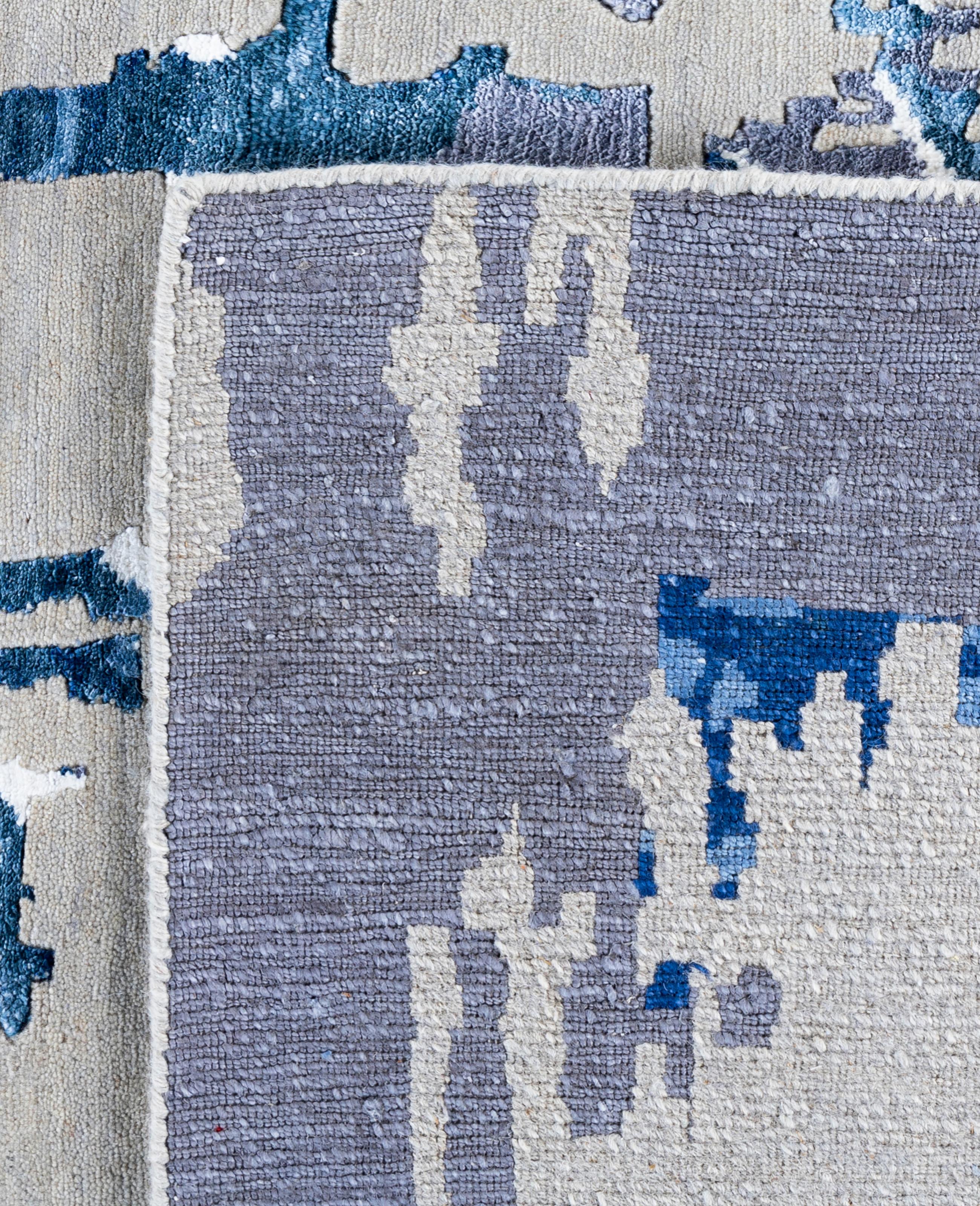 Contemporary Abstract Wool, Silk Hand Knoted Gray Area Rugs 9' 3