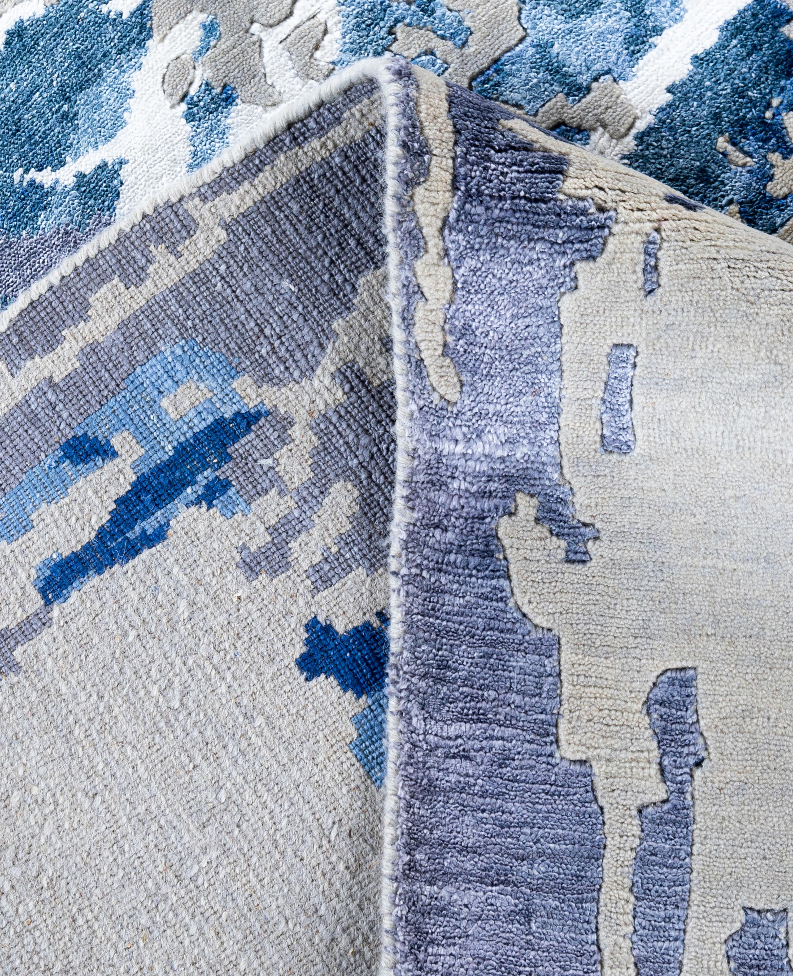 XXI secolo e contemporaneo Contemporary Abstract Wool, Silk Hand Knoted Gray Area Rugs 9' 3