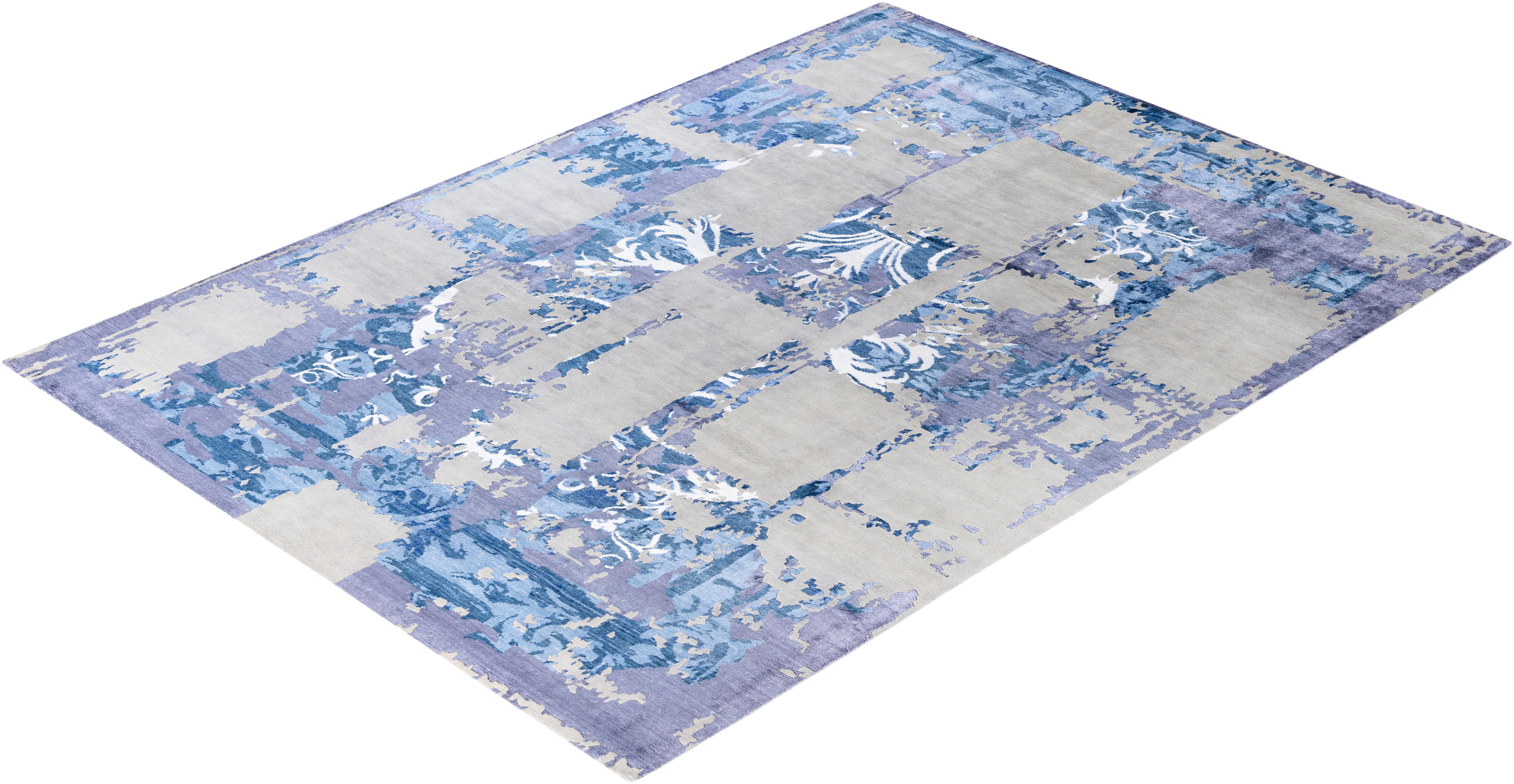 Contemporary Abstract Wool, Silk Hand Knoted Gray Area Rugs 9' 3