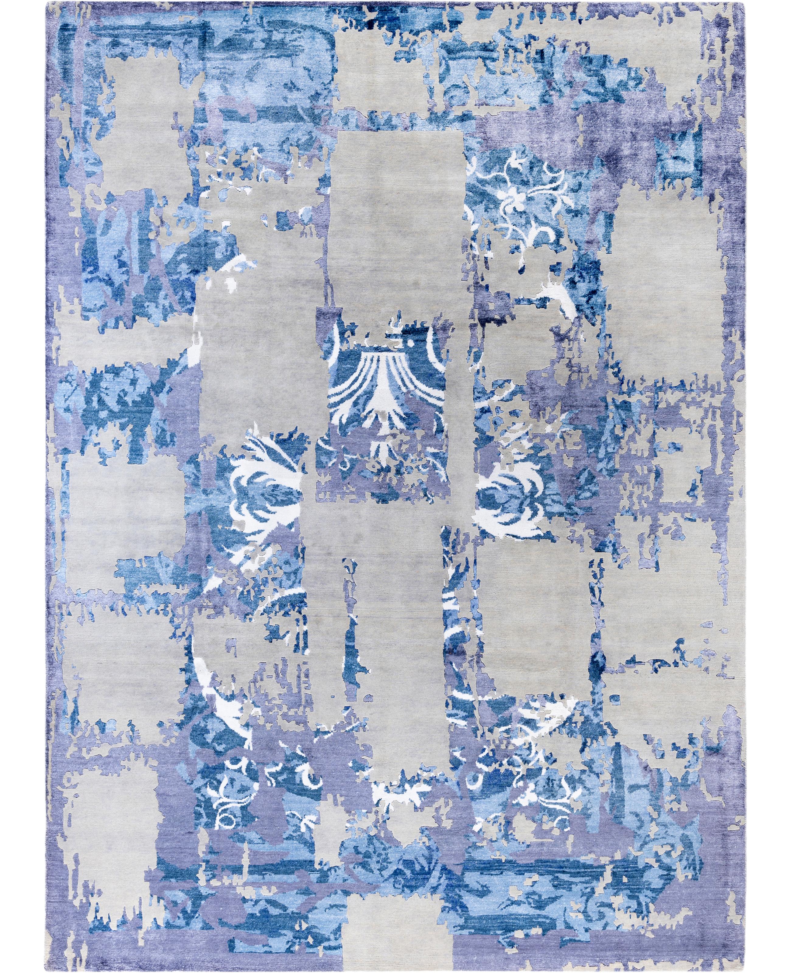 Contemporary Abstract Wool, Silk Hand Knoted Gray Area Rugs 9' 3" x 12' 2"