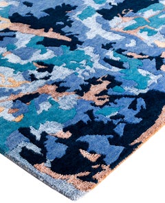 Contemporary Abstract Wool, Silk Hand Knotted Green Area Rug 9' 3" x 11' 10"