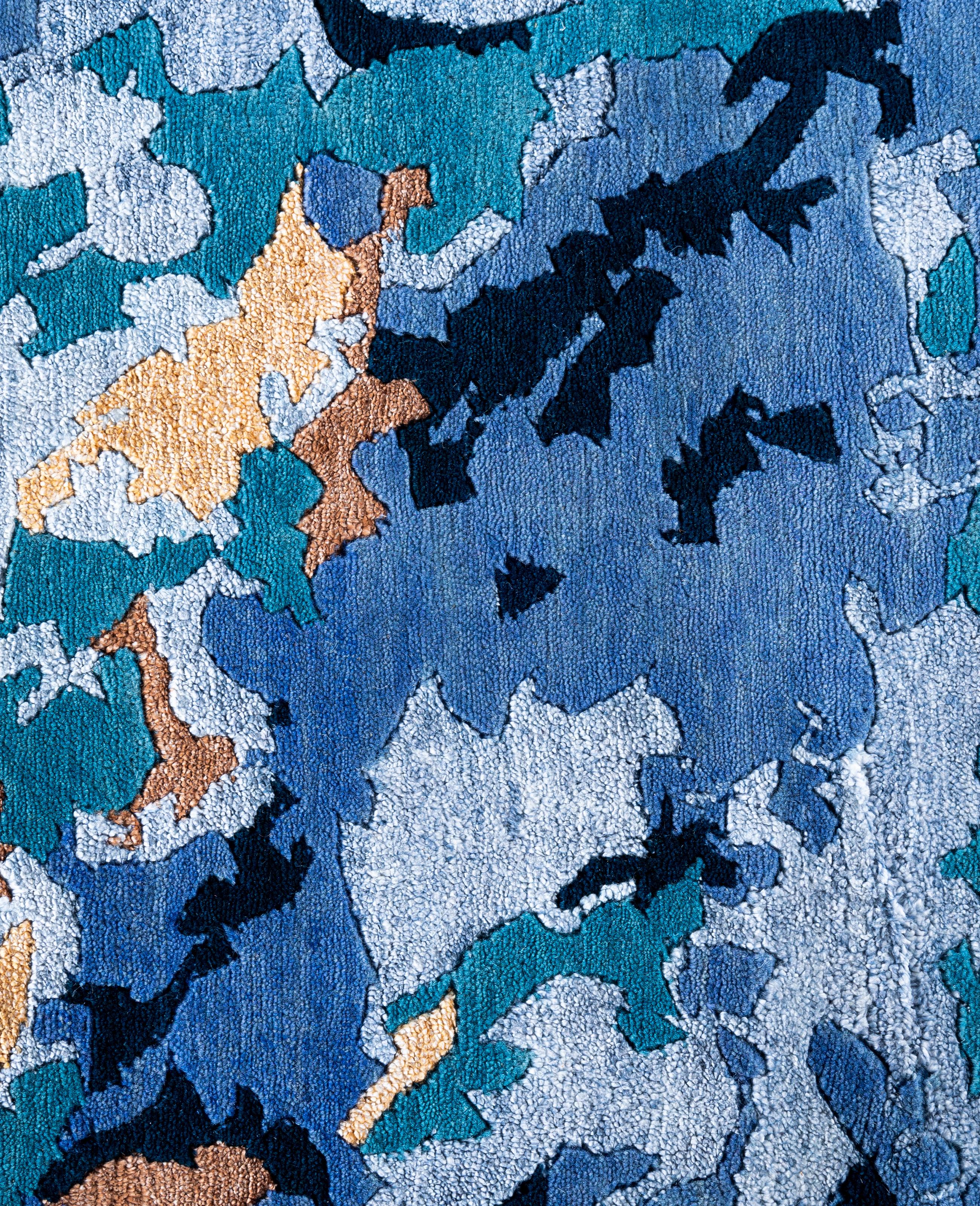 Indiano Contemporary Abstract Wool, Silk Hand Knotted Green Area Rugs 9' 3